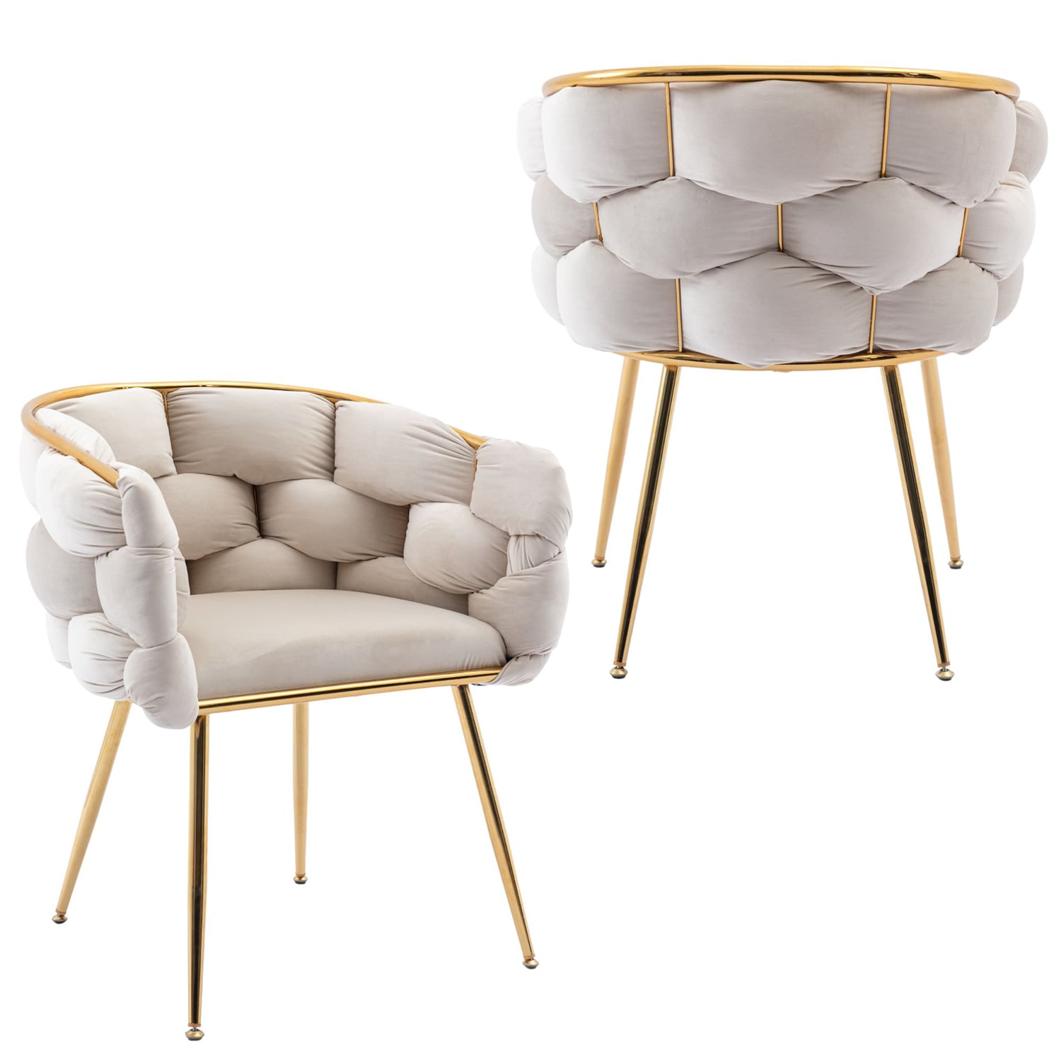 SINOFURN SYA290005DG 2 Craftsman Beige Velvet Barrel Chair