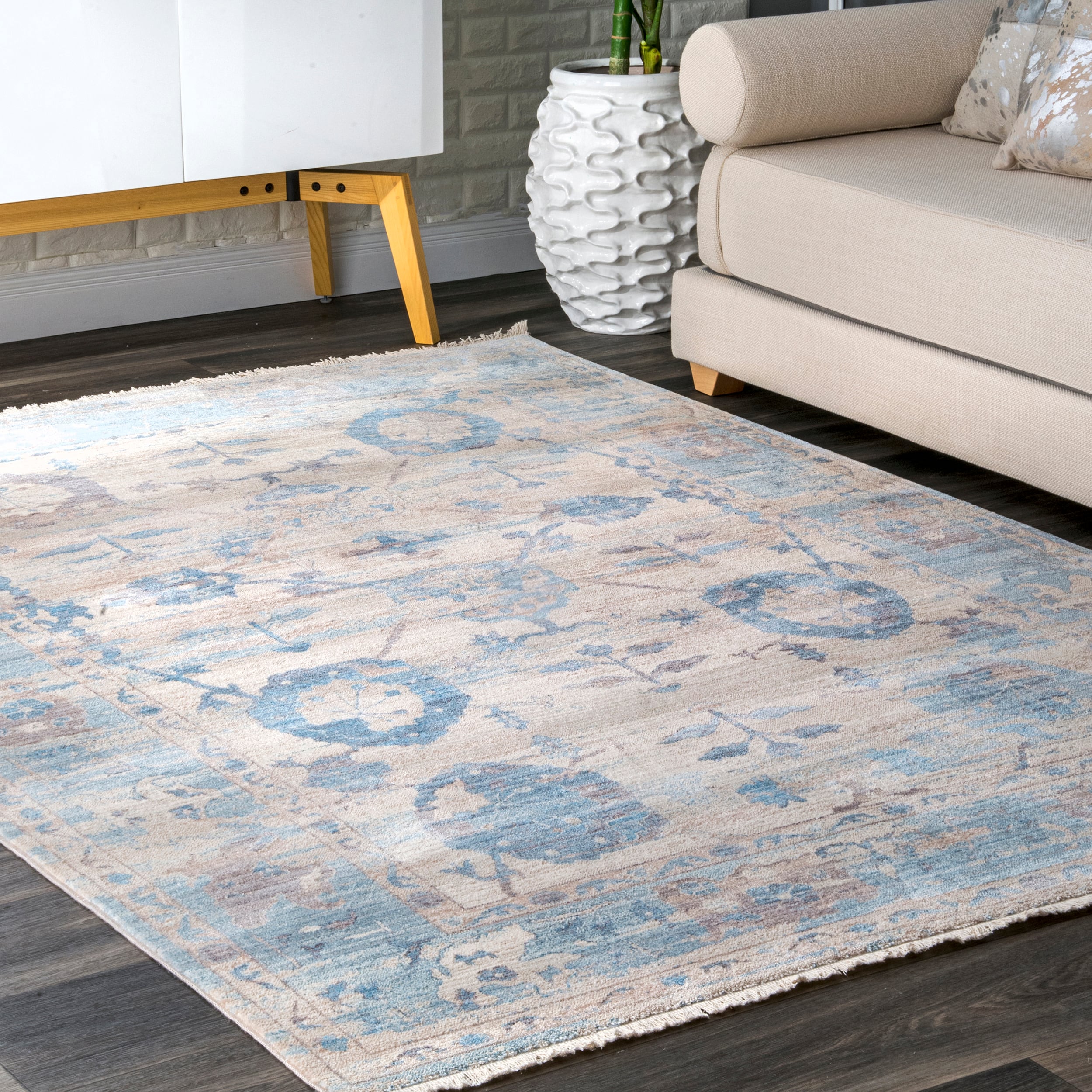 nuLOOM KHMC21A-8010 8 x 10 (ft) Loomed Polyester Light Blue Rectangular Indoor Distressed/Overdyed Vintage Area rug