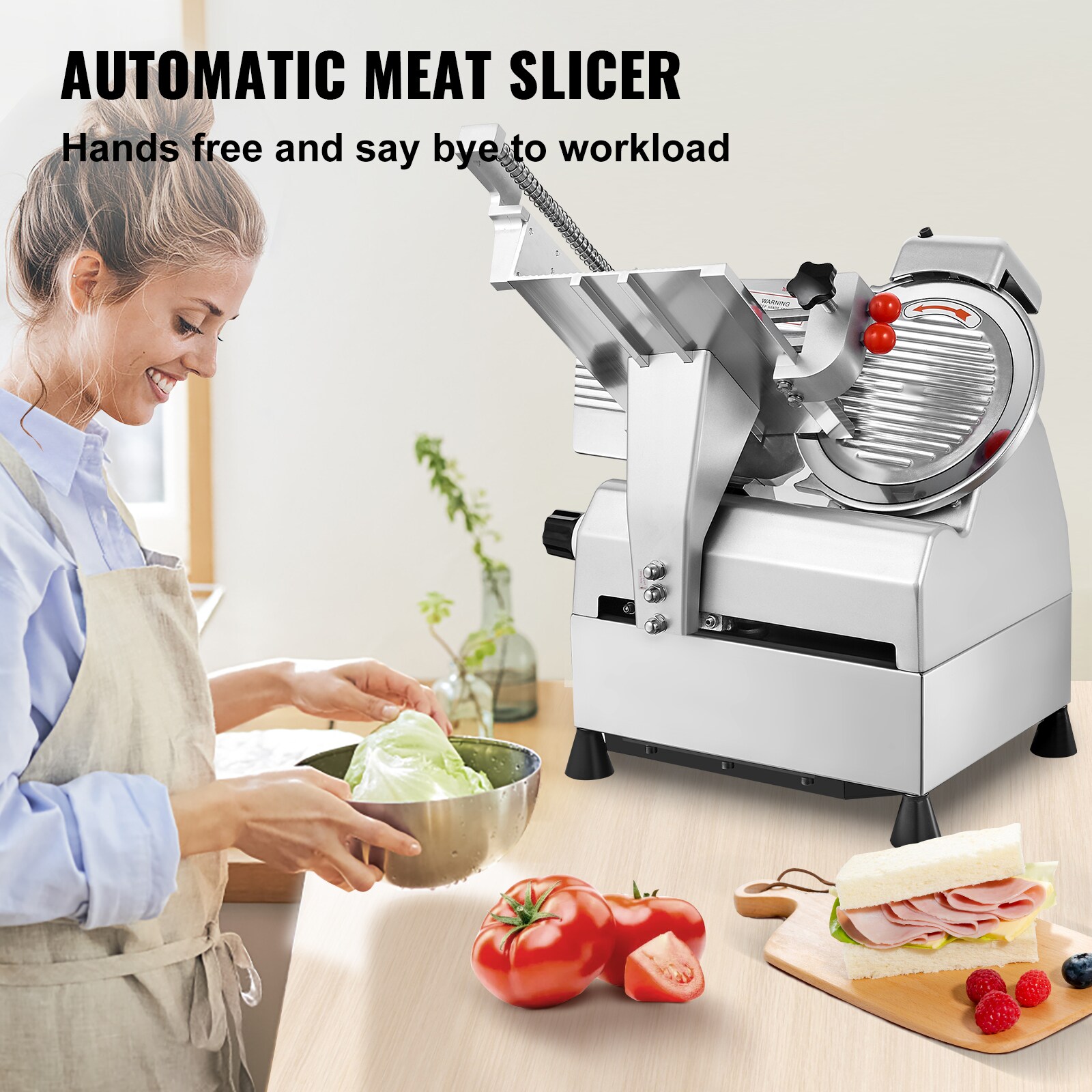 Silver 10" Stainless Steel Electric Meat Slicer with Safety Lock