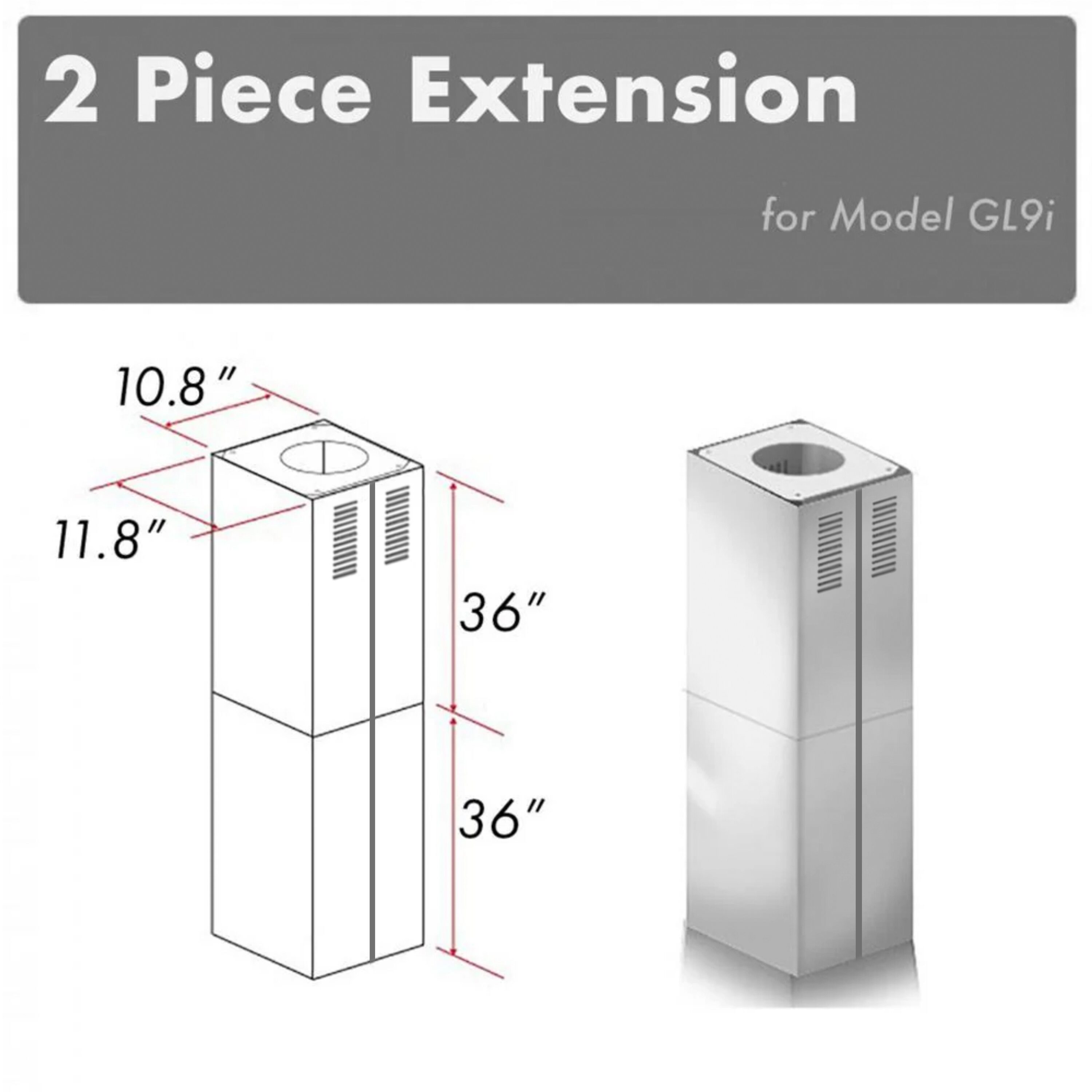 ZLINE KITCHEN & BATH 2PCEXT-GL9I Island range hood Flue extension 3 -Pack Stainless steel