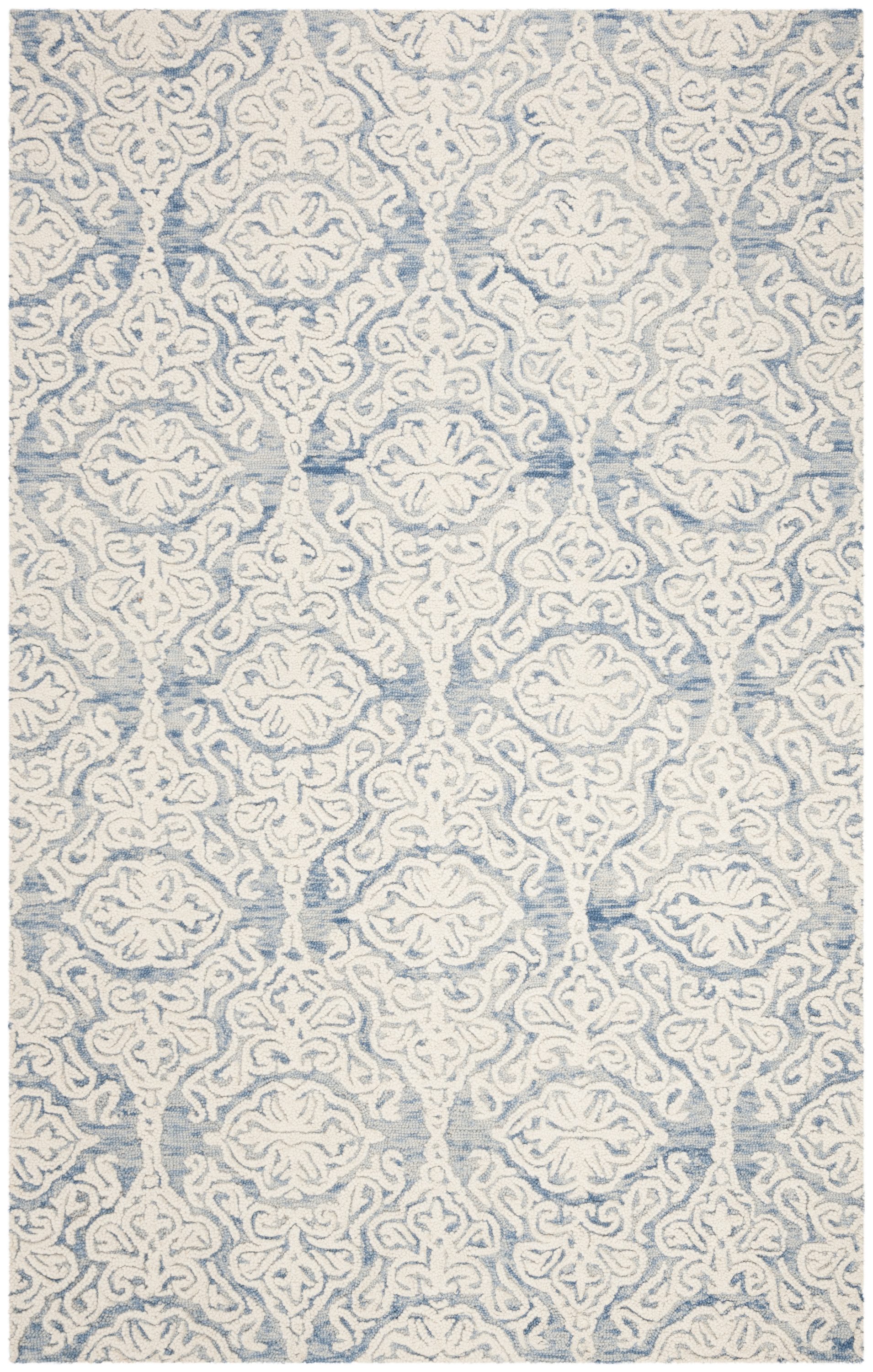 Safavieh BLM112M-5 Blossom Mahalia 5 x 8 (ft) Tufted Wool Blue/Ivory Rectangular Indoor Geometric Farmhouse/Cottage Area rug