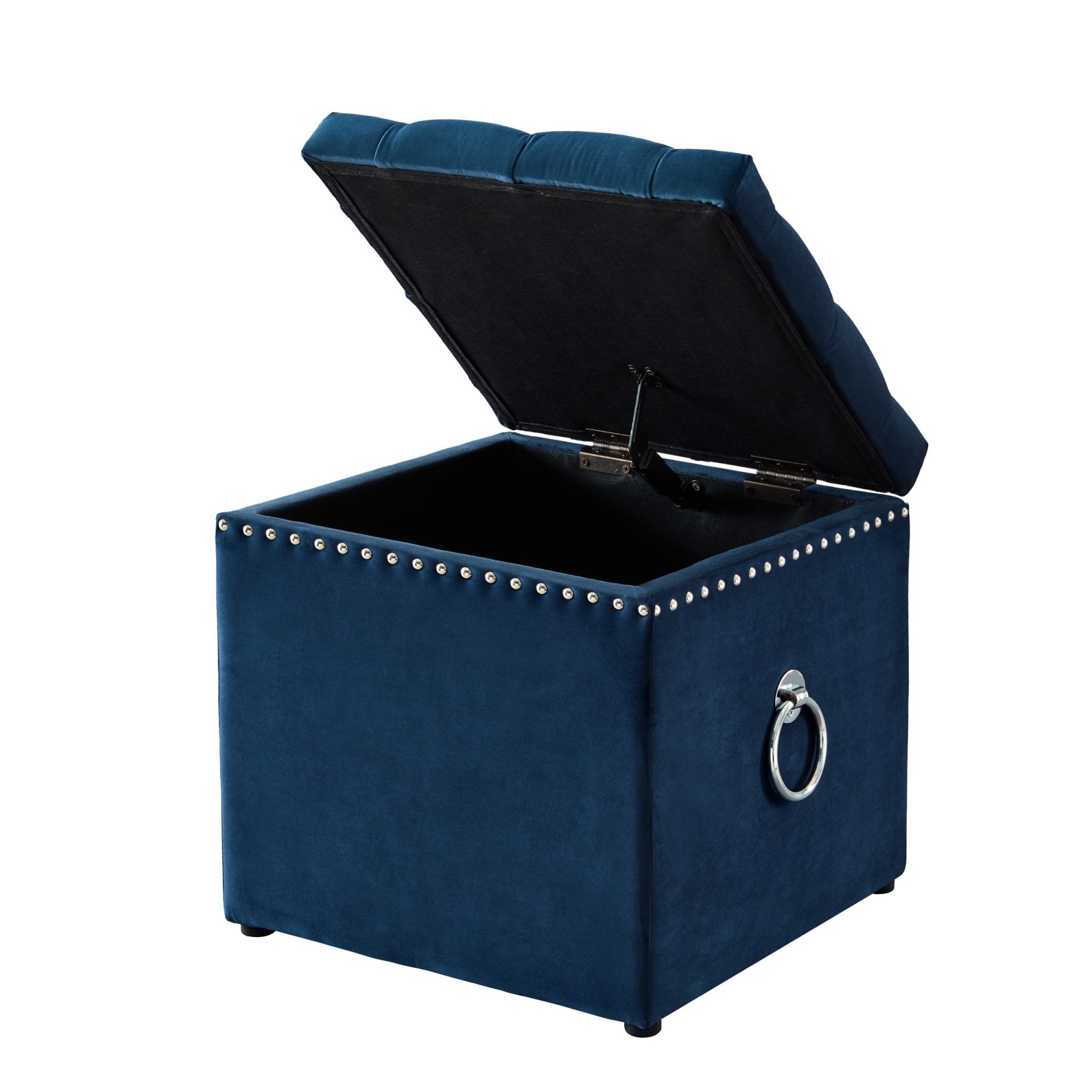Inspired Home SO82-02NC-LS Micella Modern Navy Velvet Storage Ottoman