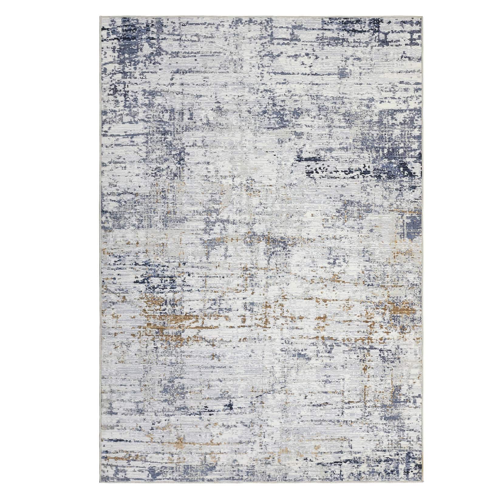 Qeetex LSN-PHO-16LWSF9Q 8 x 10 ft Polyester Imitation Cashmere Blue Orange Rectangular Hallway Bathroom Entryway Kitchen Office Foldable Line Printed Modern Washable Area Rug
