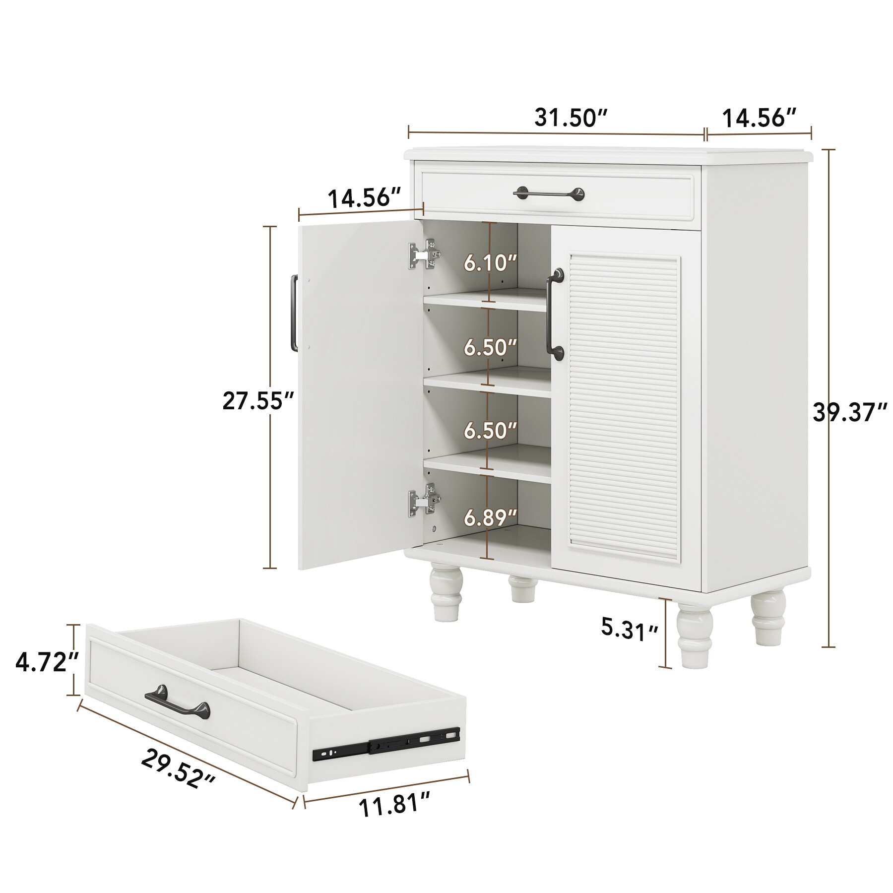 Tribesigns White Shoe Cabinet with Drawer, Adjustable Shelves, and 4 ...