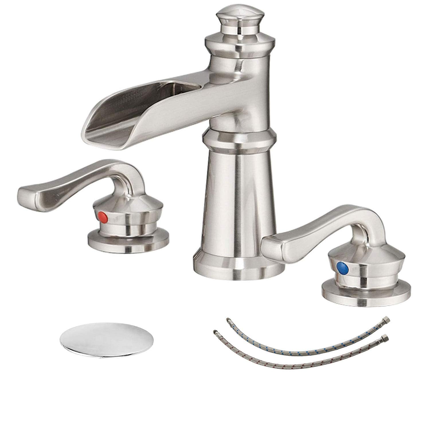Brushed Nickel Waterfall Widespread 2-Handle Bathroom Faucet