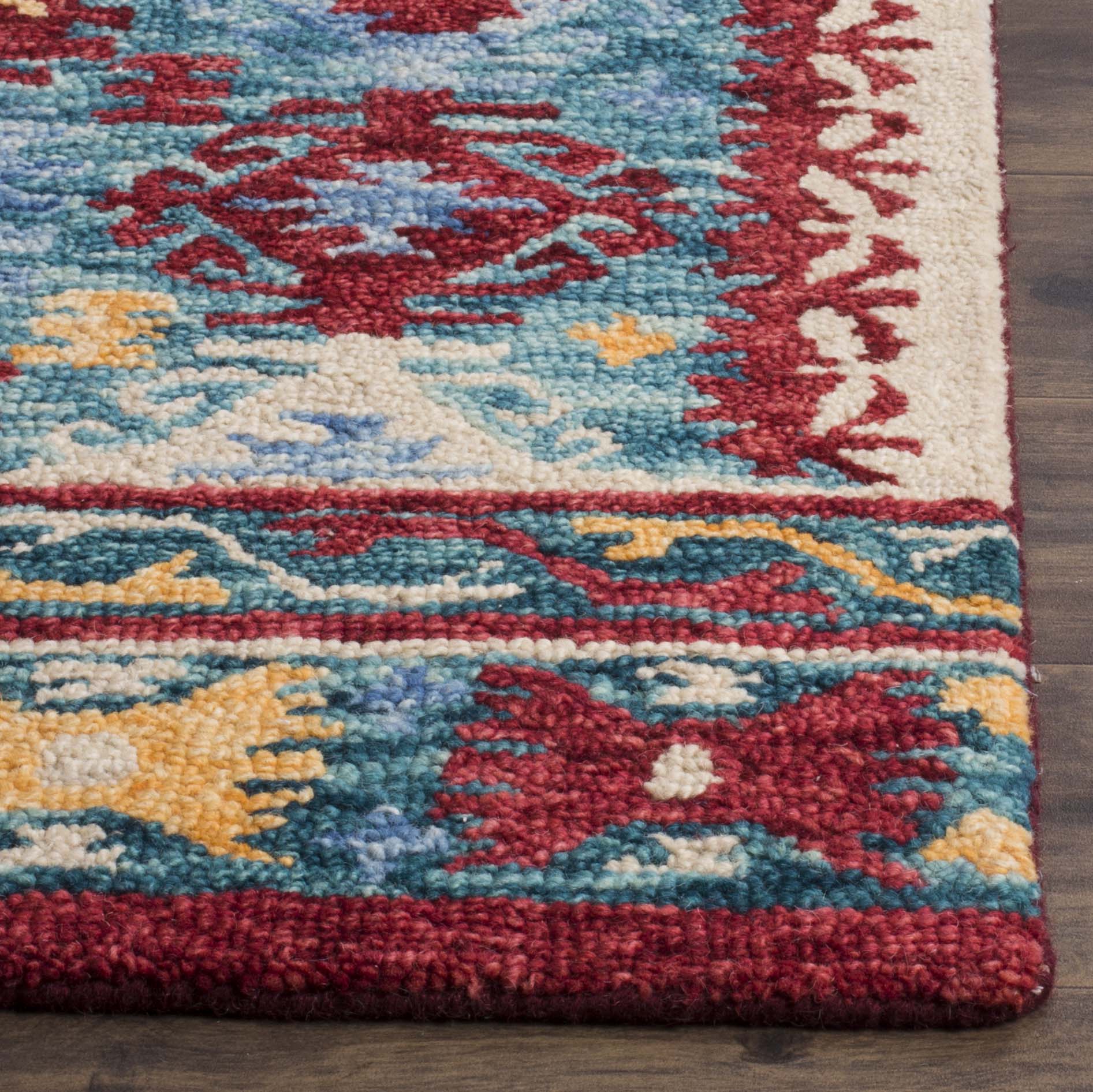 Handmade Aspen Blue Geometric Wool Area Rug - 59"x84"