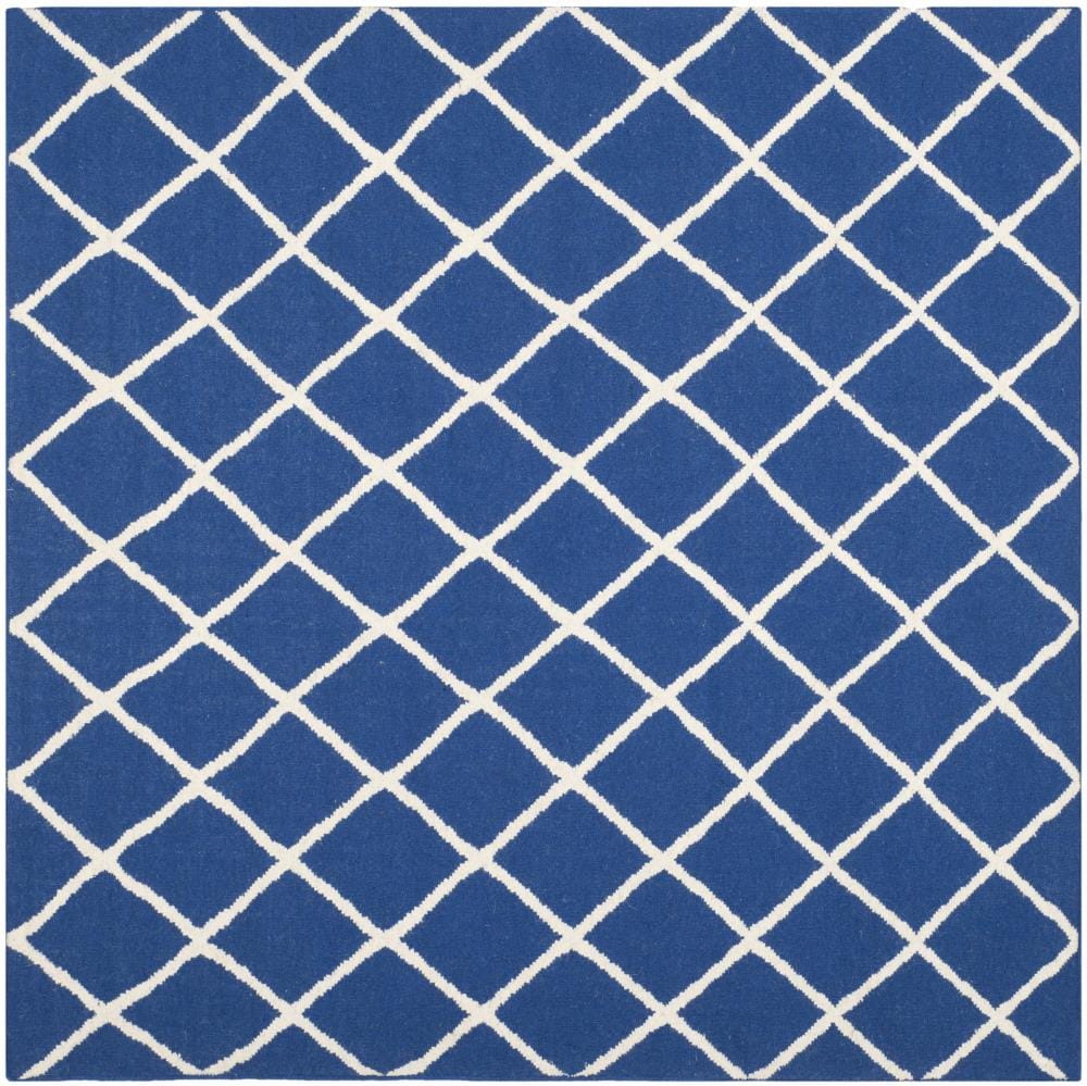 Safavieh DHU565A-6SQ Dhurries Hara 6 x 6 (ft) Wool Dark Blue Square Indoor Trellis Coastal Area rug
