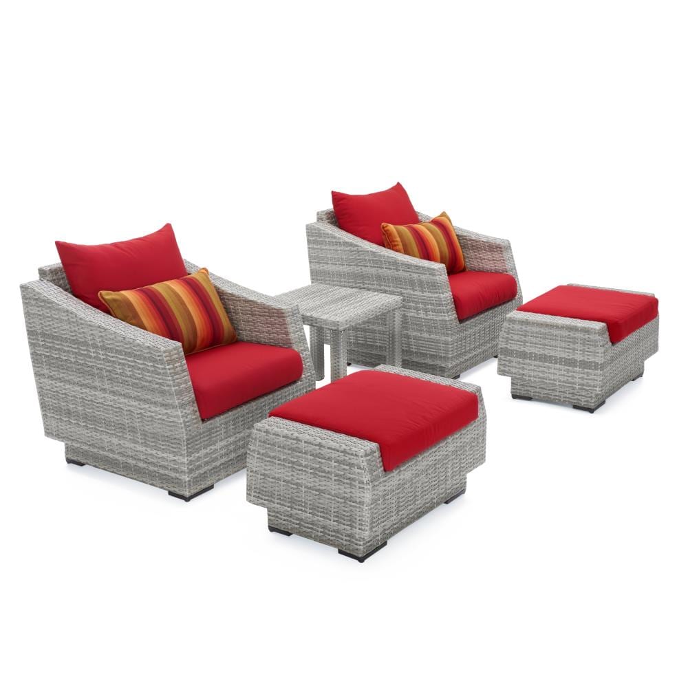 RST Brands OP-PECLB5-CNS-SUN-K Cannes 5-Piece Wicker Patio Conversation Set with Red Sunbrella Cushions