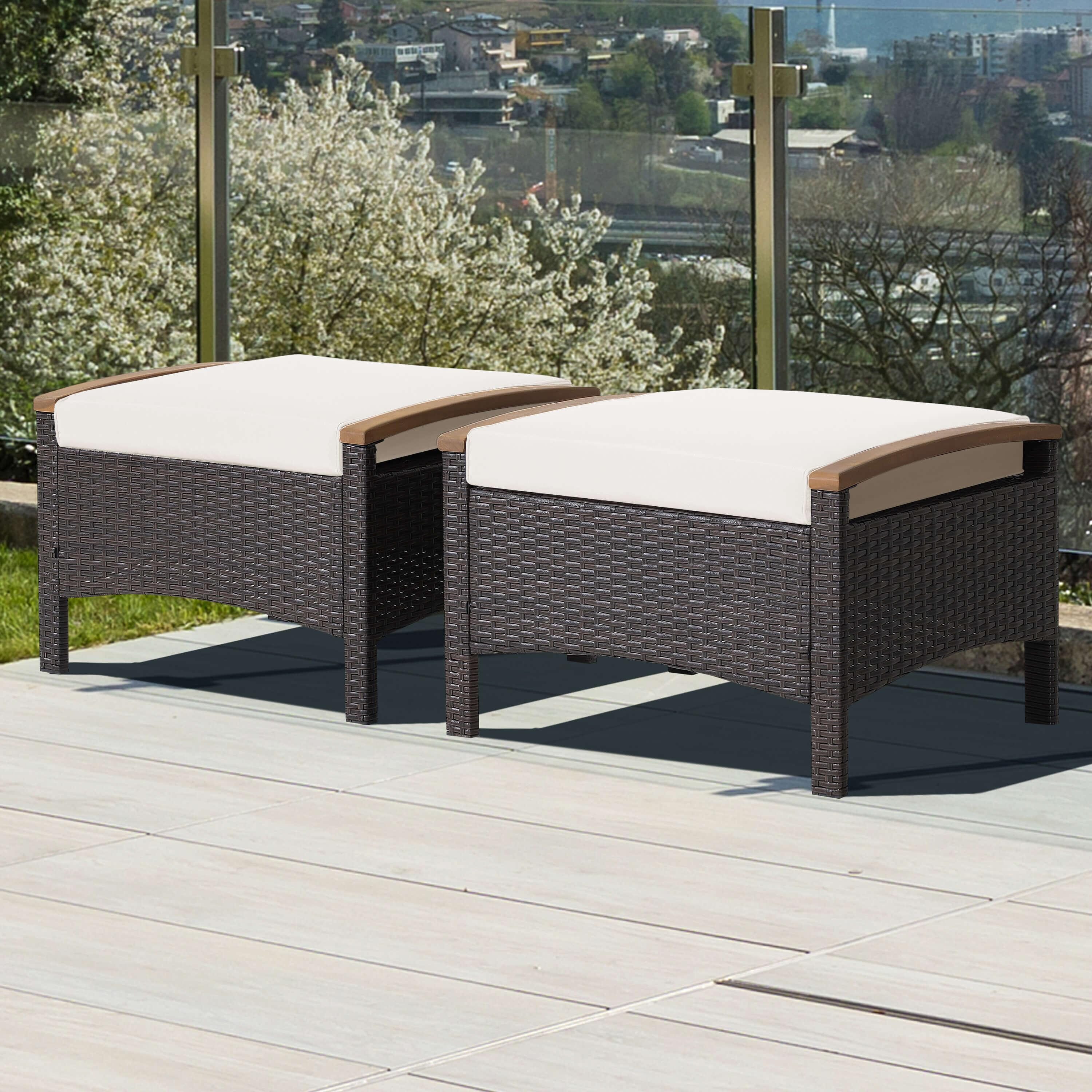 BABOOM BOM-70512WH-CO Set of 2 Wicker Ottoman Mix Brown Wicker Ottoman