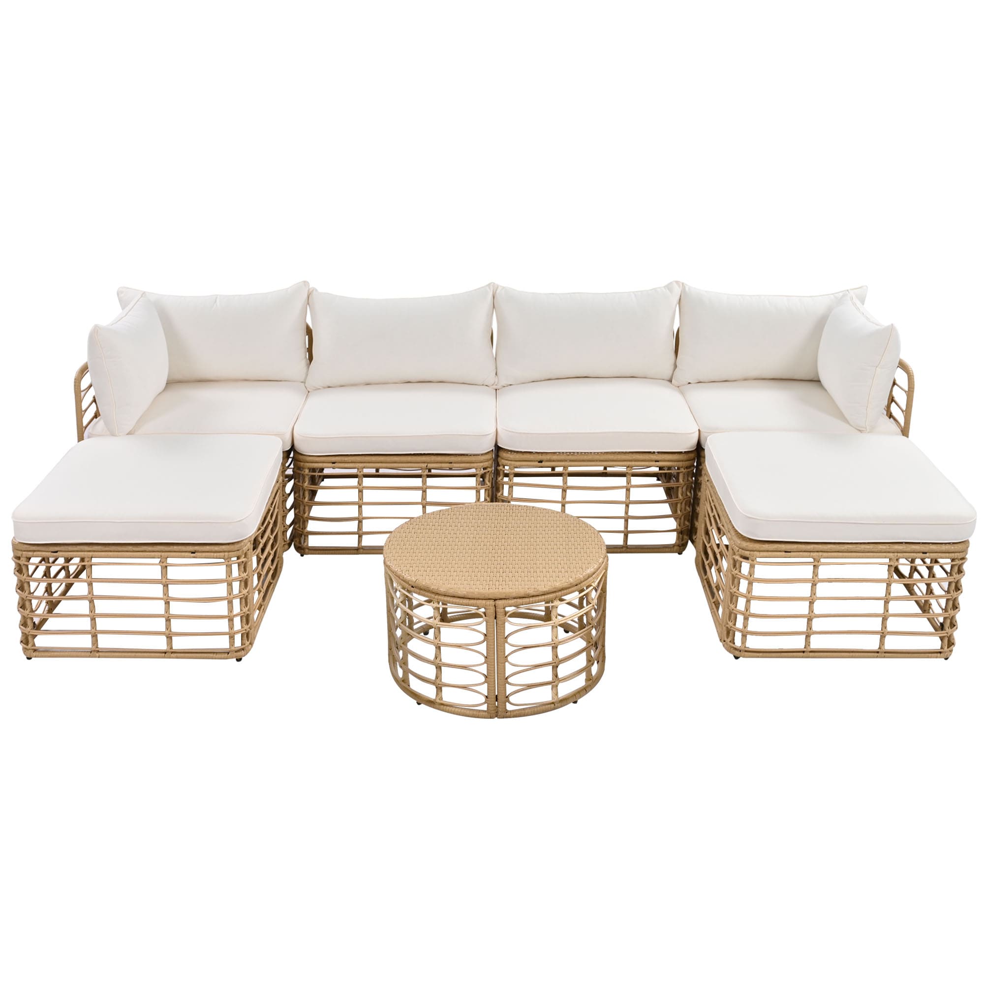 Nestfair HPGO1233A Patio Furniture Sets Wicker Outdoor Sectional with Beige Cushions and Wicker Frame