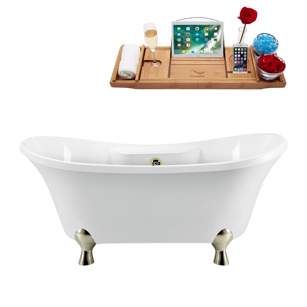 Streamline N900BNK-BNK 32-in x 60-in Glossy White Acrylic Oval Clawfoot Soaking bathtub with Drain ( Center Drain )