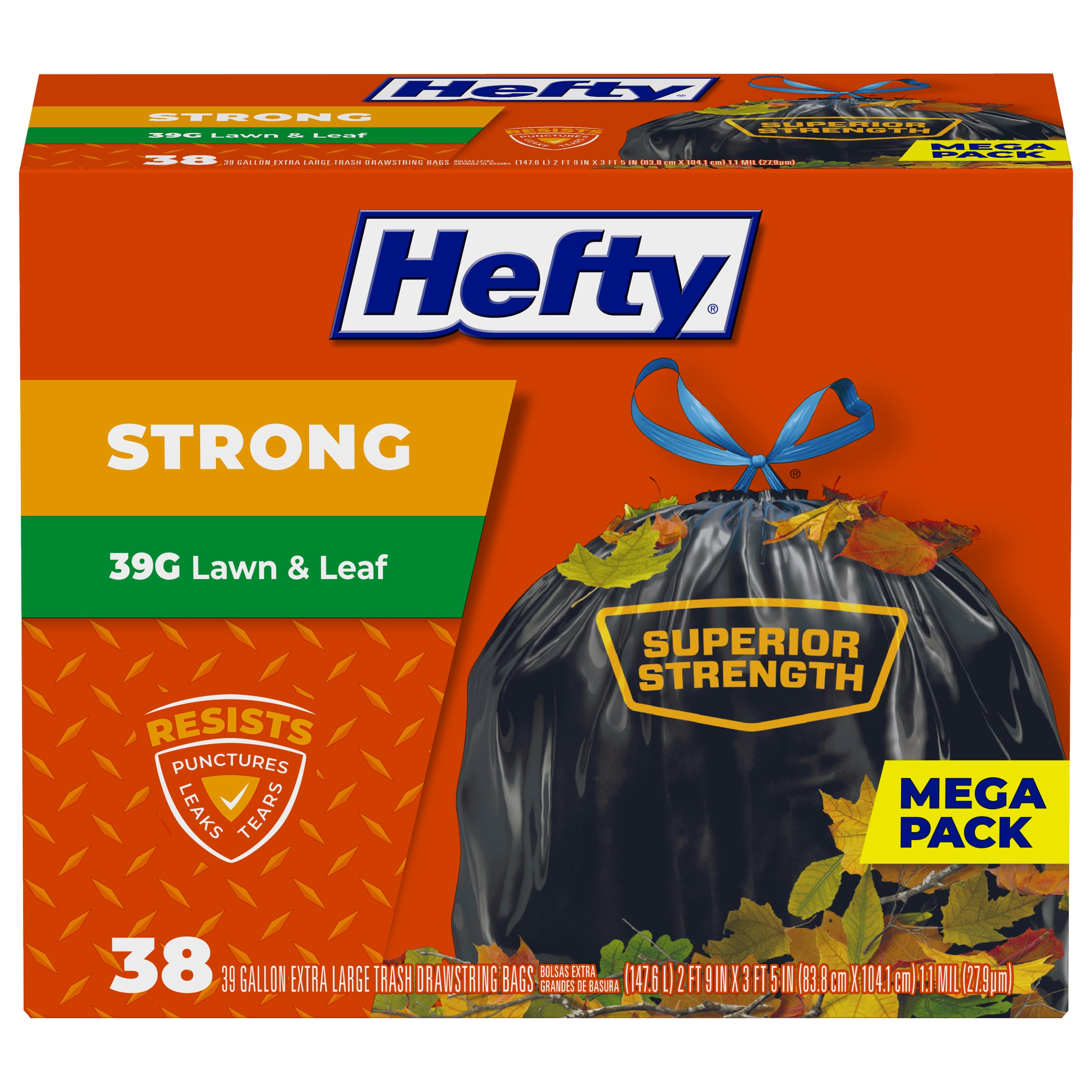 Hefty 38-Count 39- Gallons Black Outdoor Plastic Lawn and Leaf Drawstring  Trash Bag