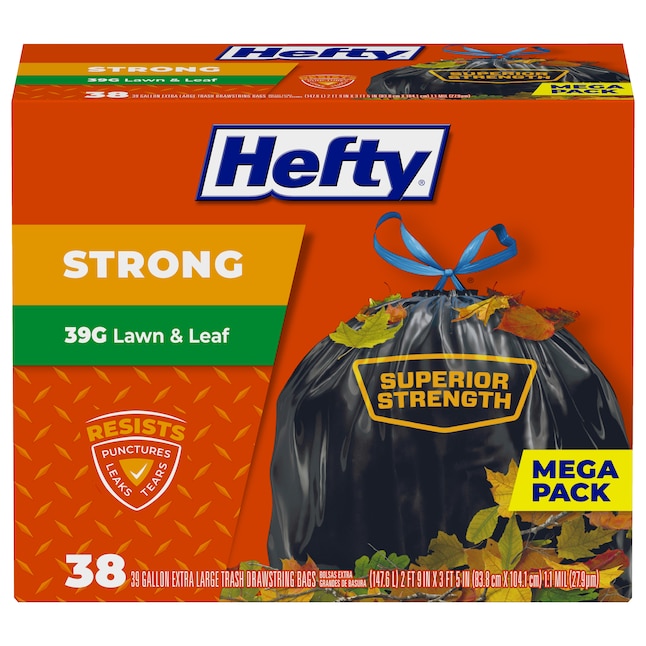 Hefty 39-Gallons Black Outdoor Plastic Lawn and Leaf Drawstring