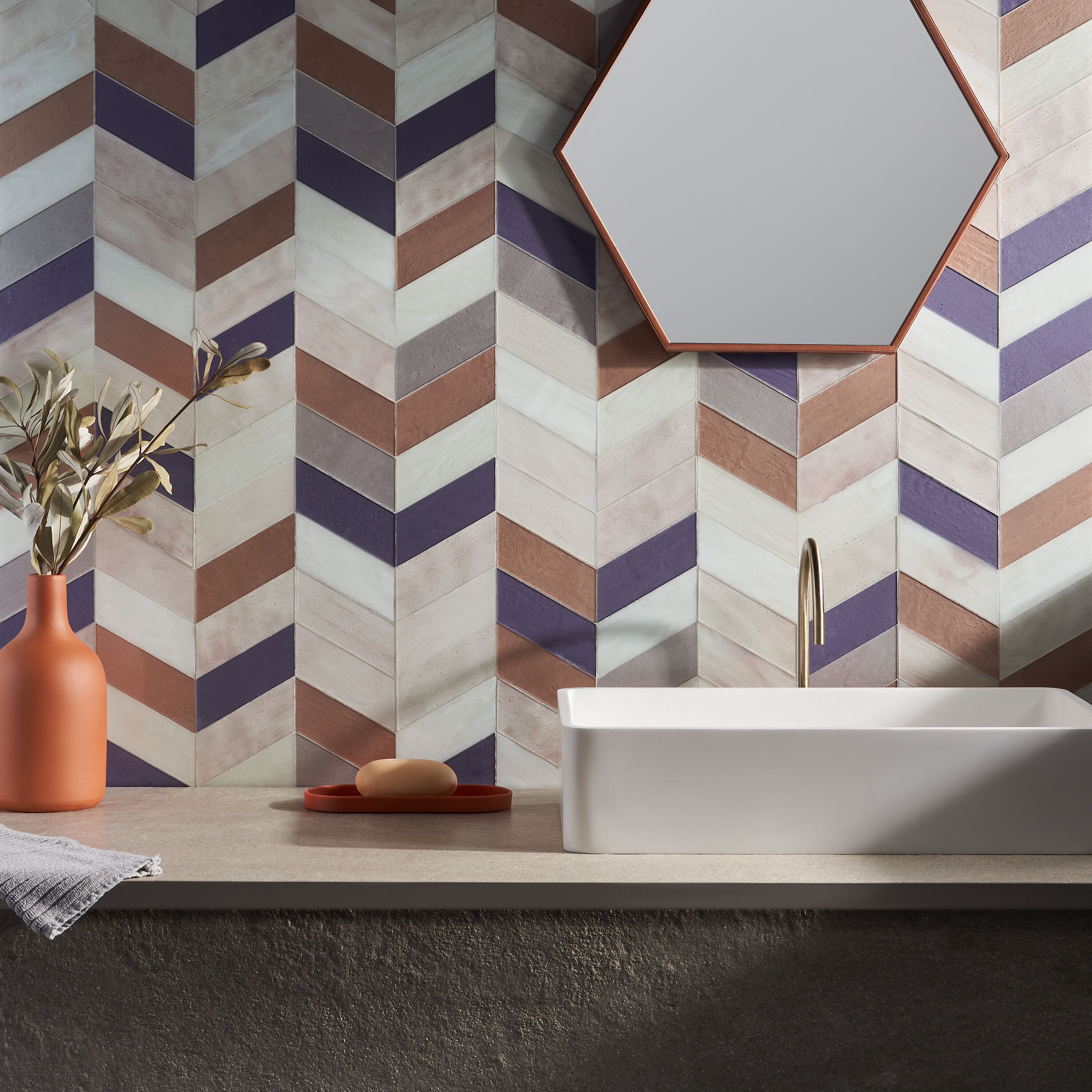 Elizabeth Sutton Glory Pink Chevron Glass Mosaic Tile