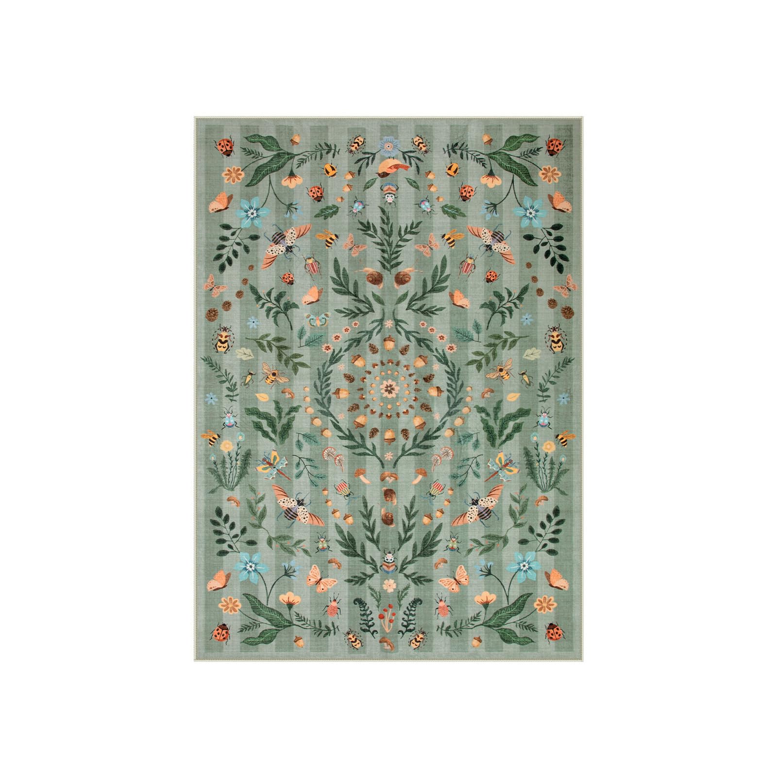 Lahome RR-DYR-035-G3 8 x 10 (ft) Green Insect and Plant Vertical Striped Texture Short Pile Velvet Rectangular Indoor Area Rug