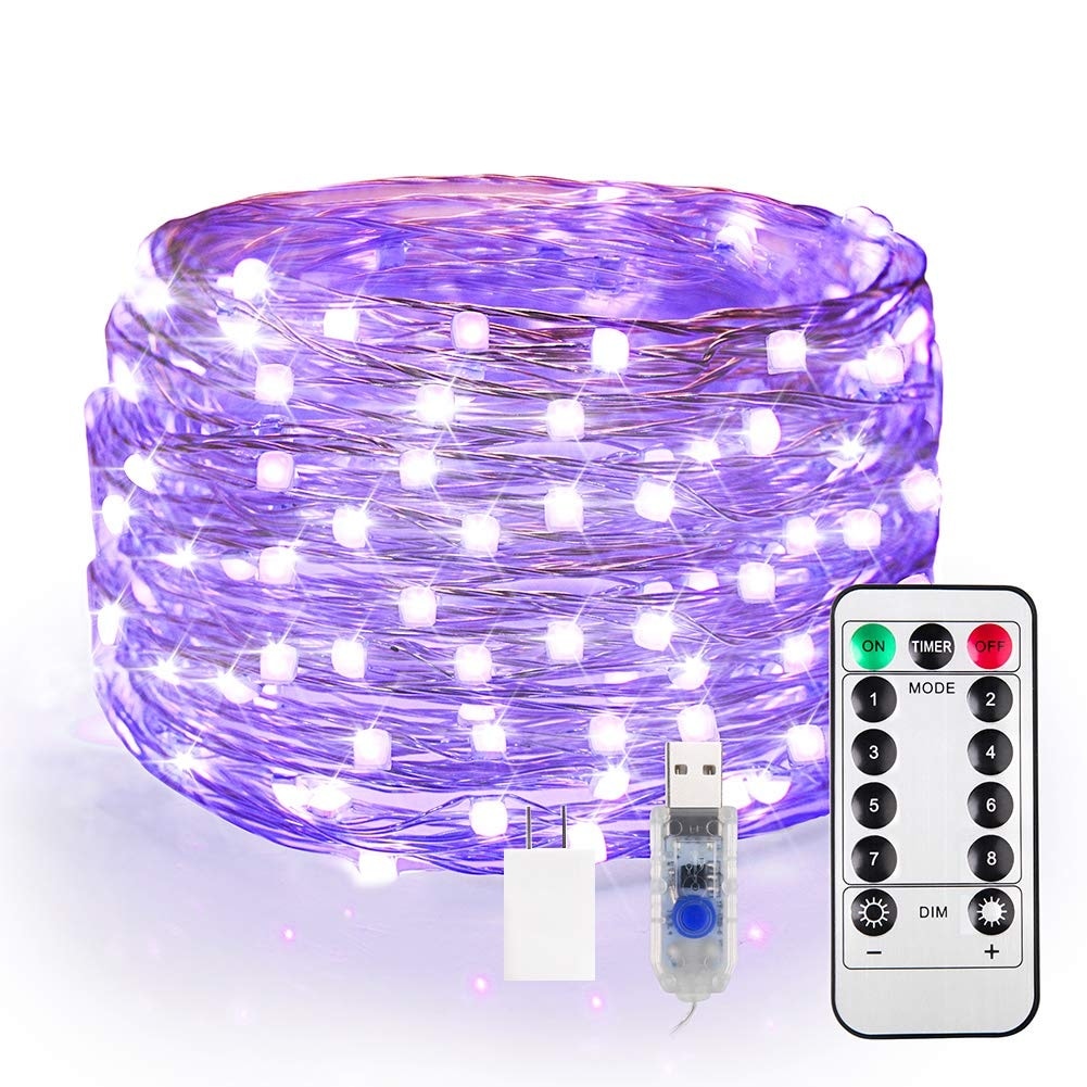 AOIZGMY  40ft LED UV Black Light String Lights 120 LED Beads 8 Lighting Modes Remote Control USB Powered Flexible Waterproof for Party Stage Body
