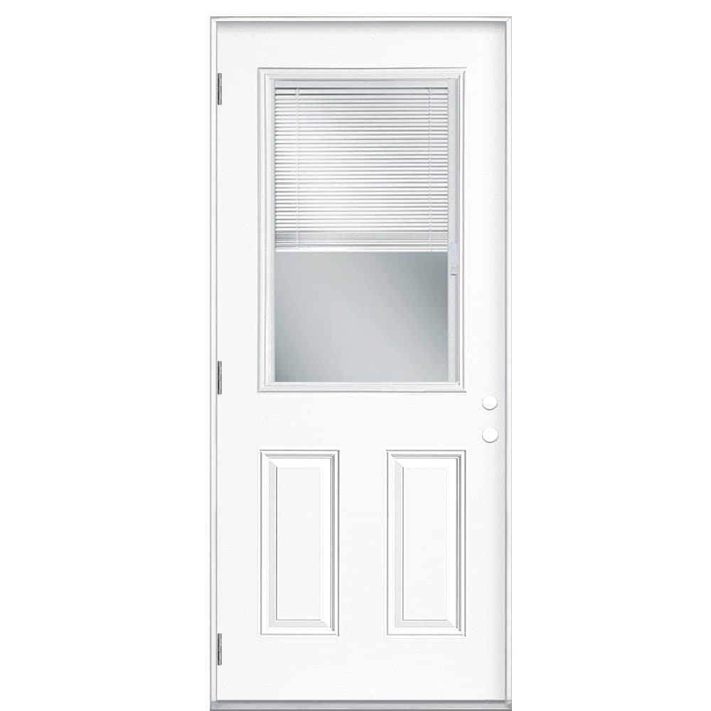 Masonite 741082 32-in x 80-in Steel Half Lite Right-Hand Outswing Primed Single Front Door Insulating Core with Blinds