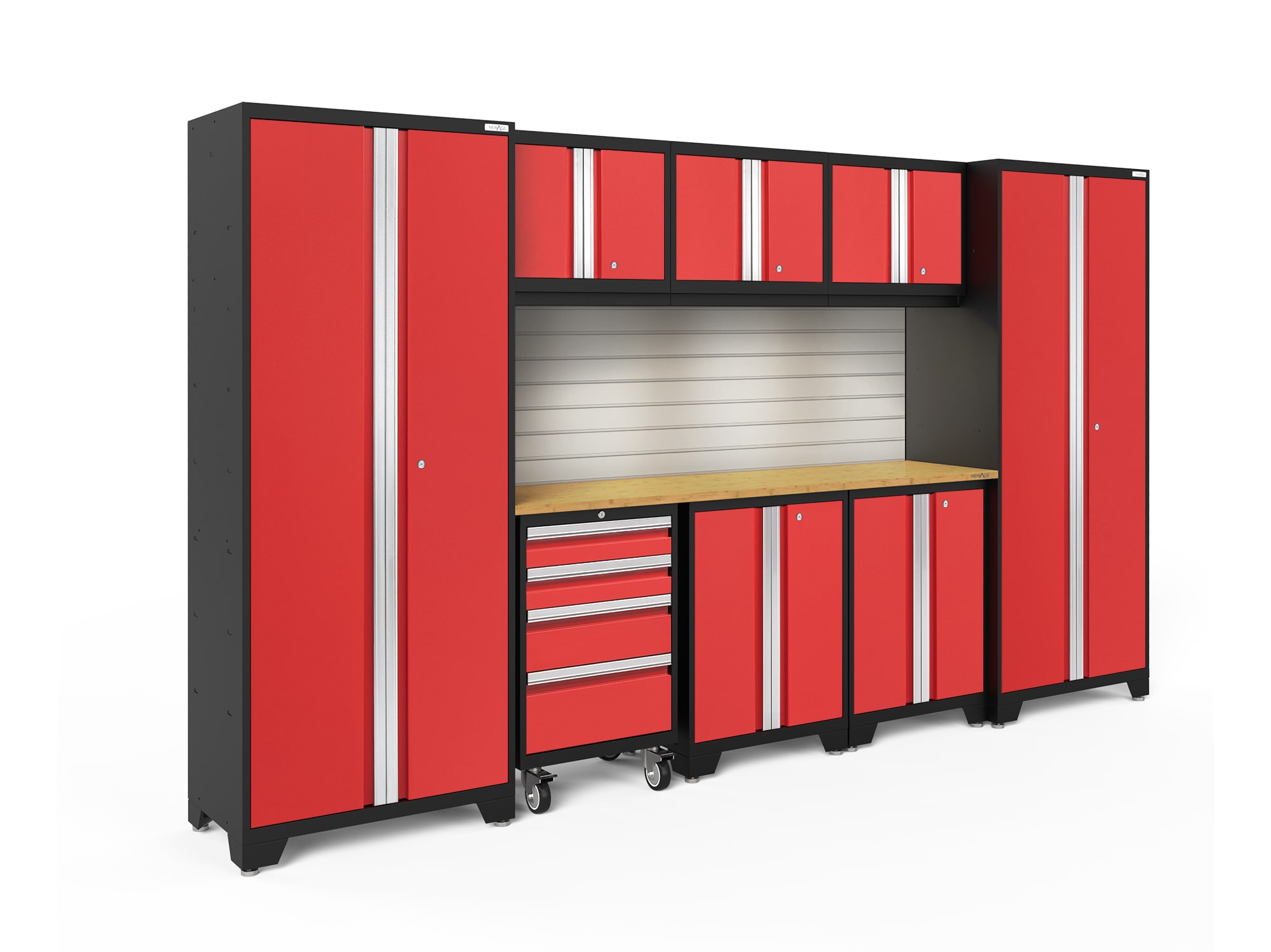 NewAge Products 56291 132-in W x 76.75-in H x 18-in D 8 -Cabinets Steel Deep Red Garage Storage System
