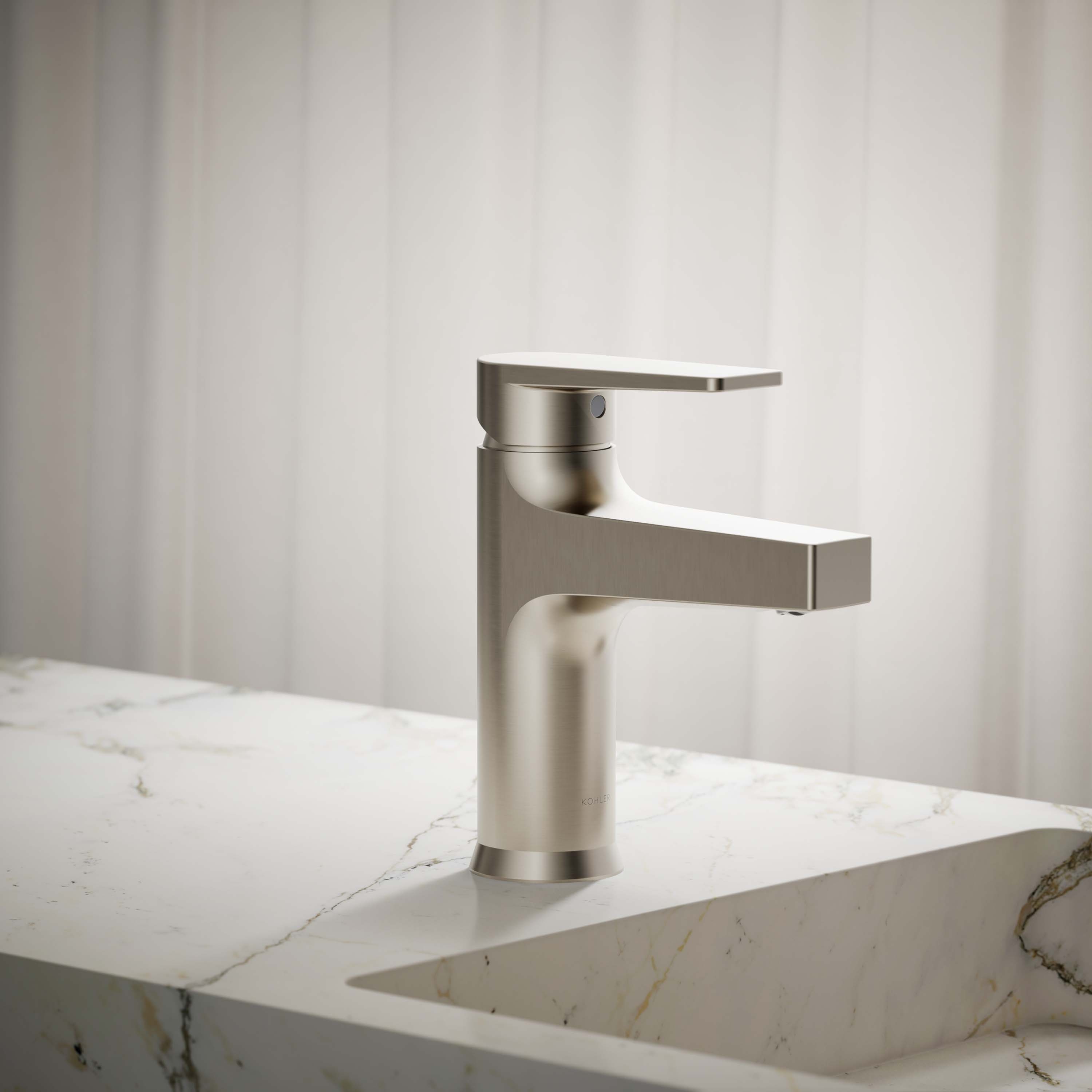 KOHLER K-74013-4-BN Taut Vibrant Brushed Nickel Single hole 1-handle WaterSense Low-arc Commercial/Residential Handle Bathroom Sink Faucet with Drain