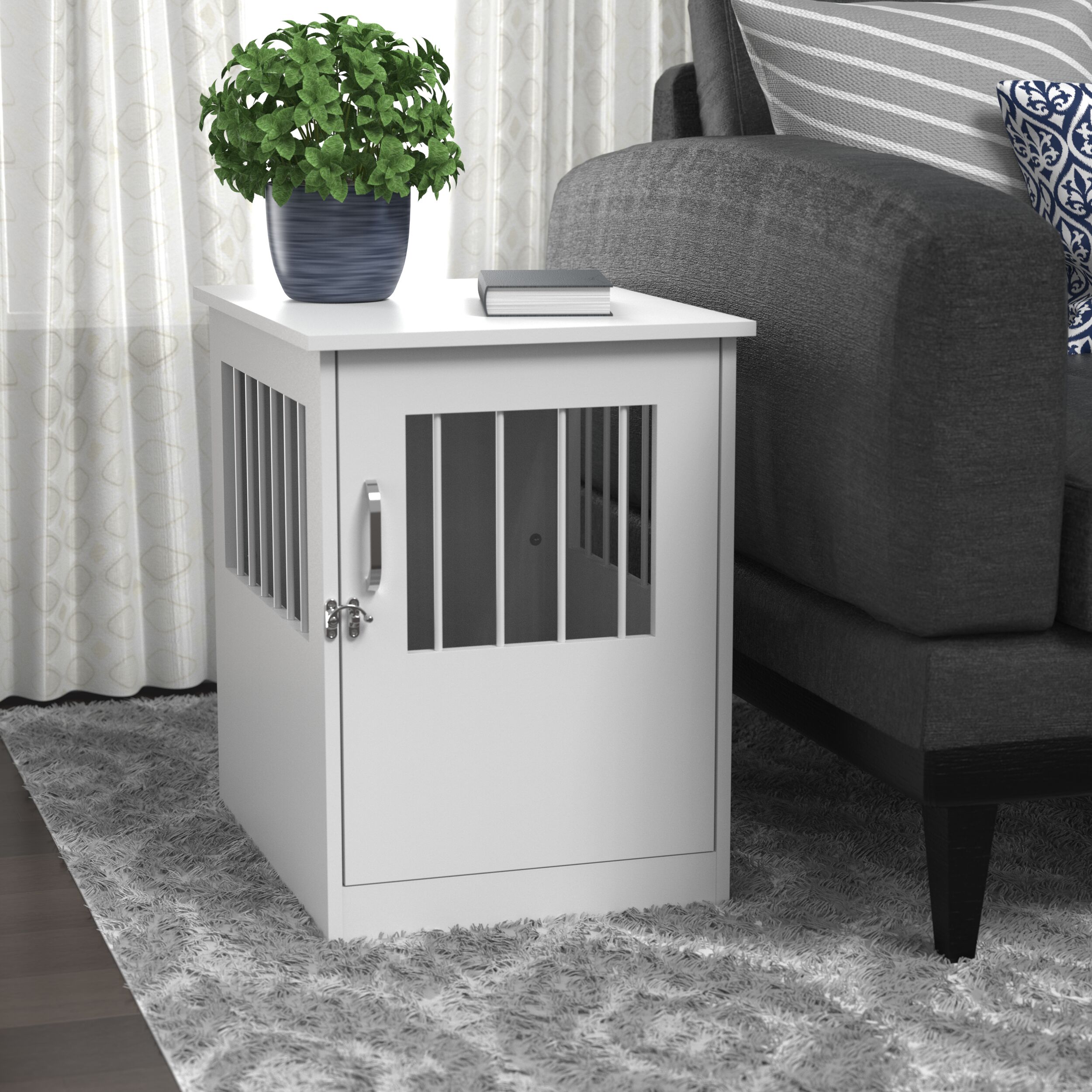 Poplar Crafted Extra Small White Pet Crate End Table