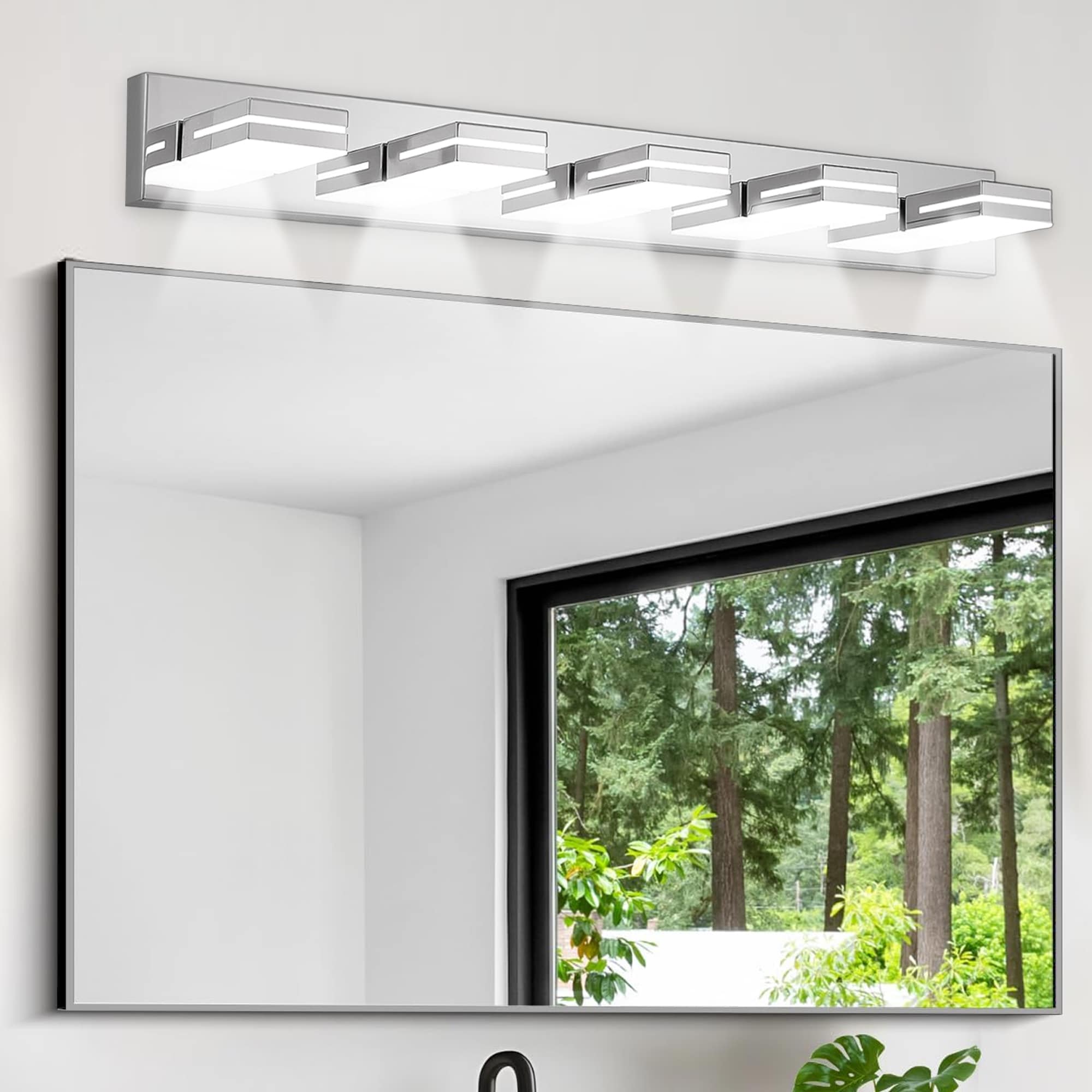 Shinevoy 40.6 in. Chrome Over Mirror Bath Wall Lighting Sleek Minimalist Design Vanity with 5 Integrated LED Light