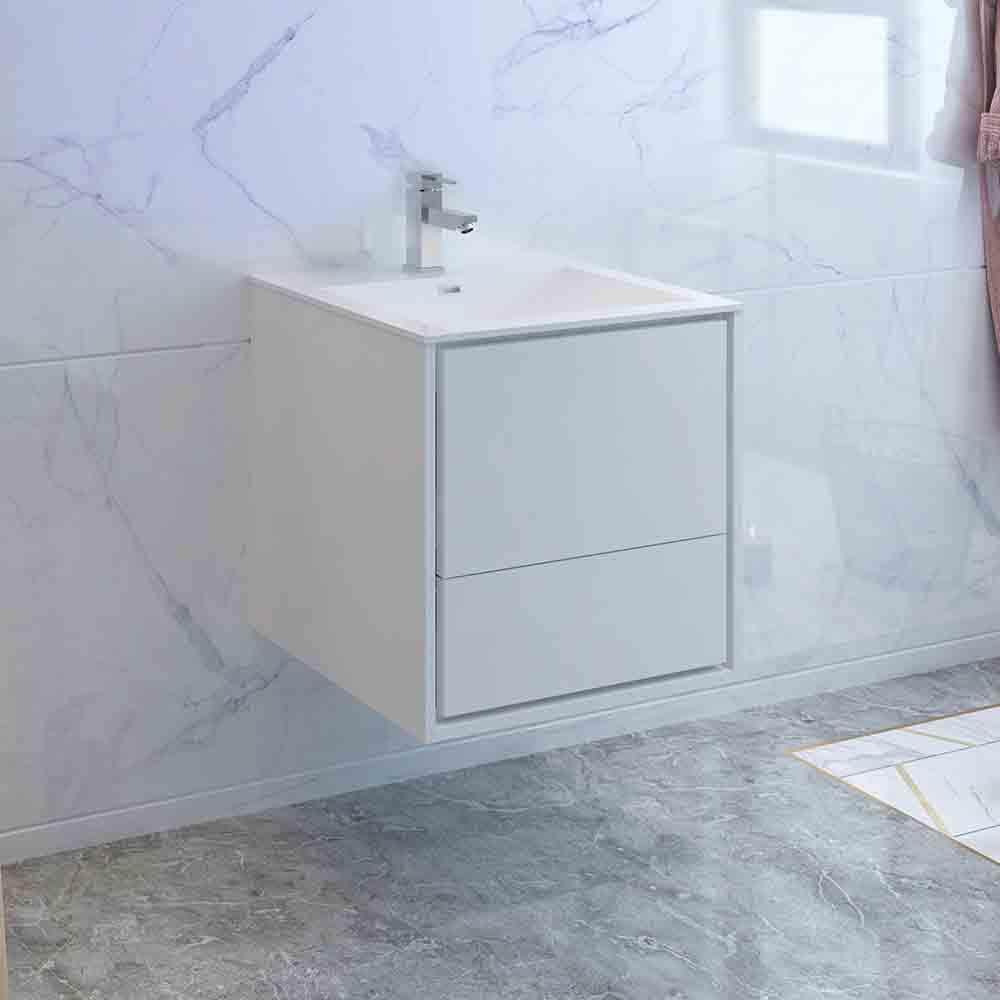 Fresca FCB9224WH-I Catania 24-in Glossy White Single sink Floating Bathroom Vanity with White Acrylic Top
