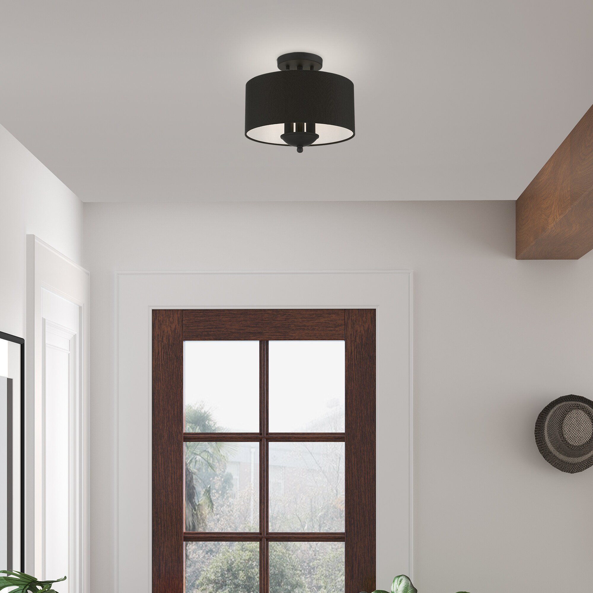 Bainbridge Black 3-Light Transitional Semi-Flush Drum Light