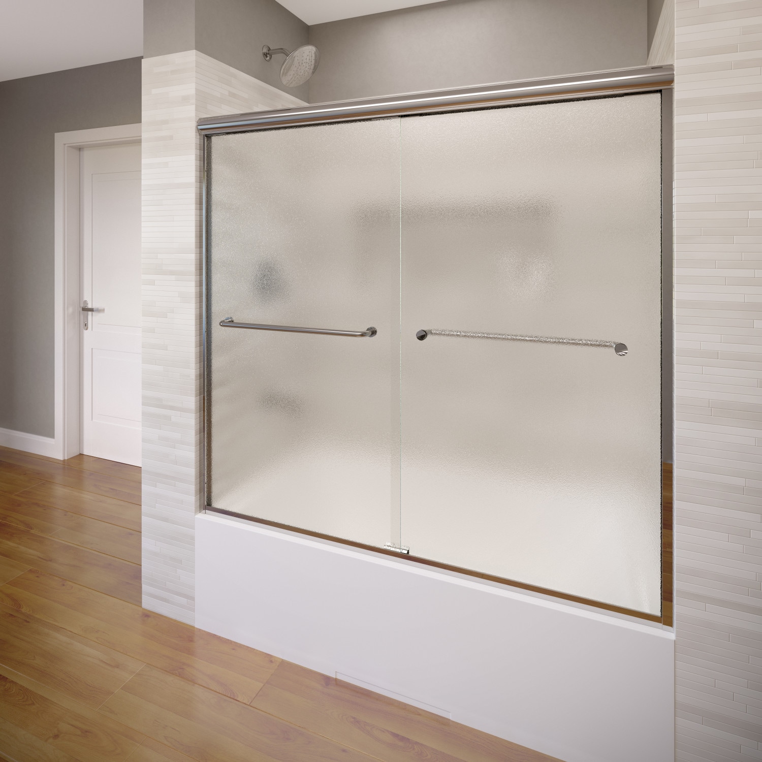 Basco INFH05A5857OBSV Infinity Chrome 54-1/2-in to 58-1/2-in W x 57-Inches H Semi-frameless Bypass Sliding Bathtub door