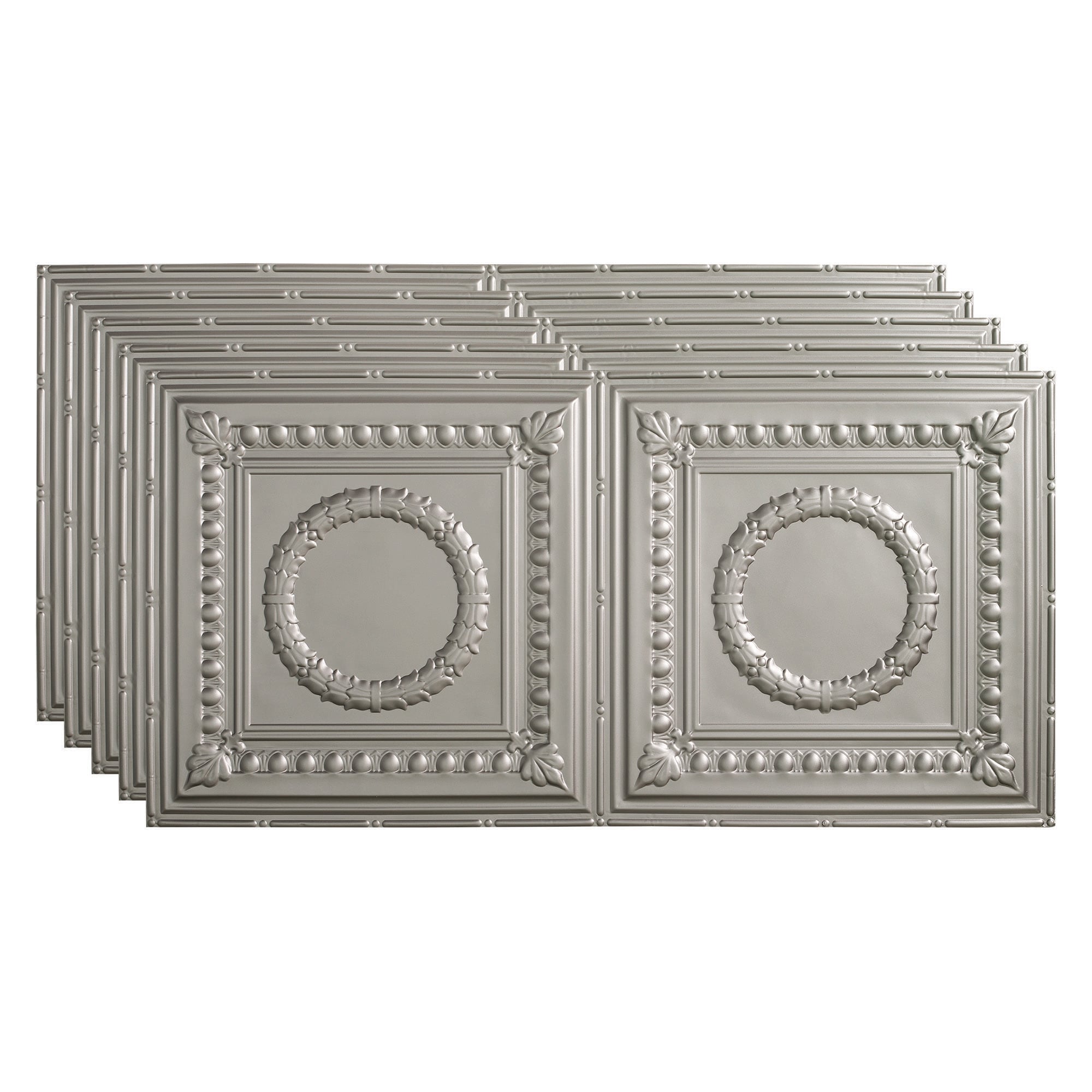 Fasade PG5409 4-ft x 2-ft Rosette Argent Silver PVC Surface-mount Ceiling Tile ( 5 -Pack, 40-Sq. Feet / Case )