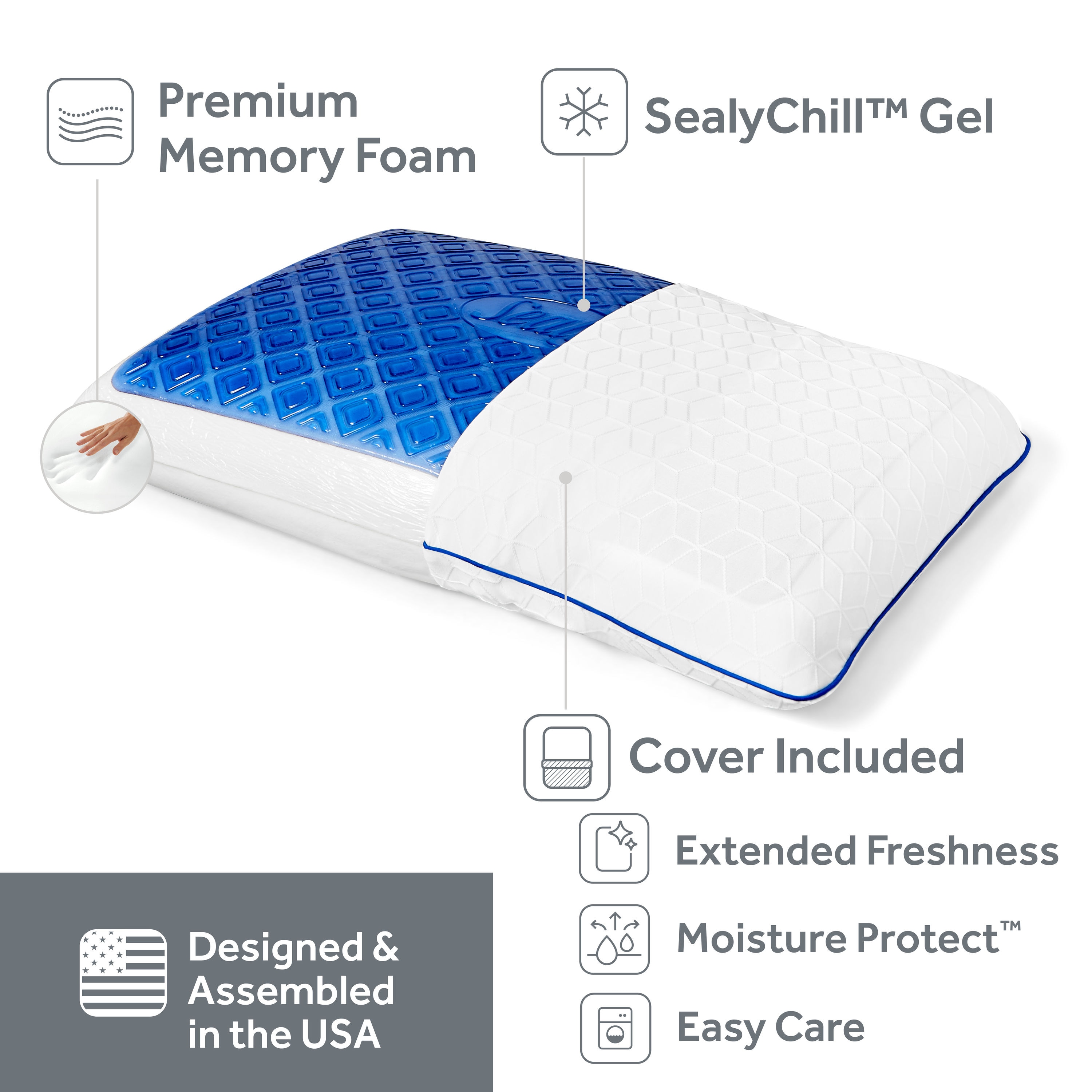 Sealy Standard Medium Gel Memory Foam Bed Pillow in the Bed