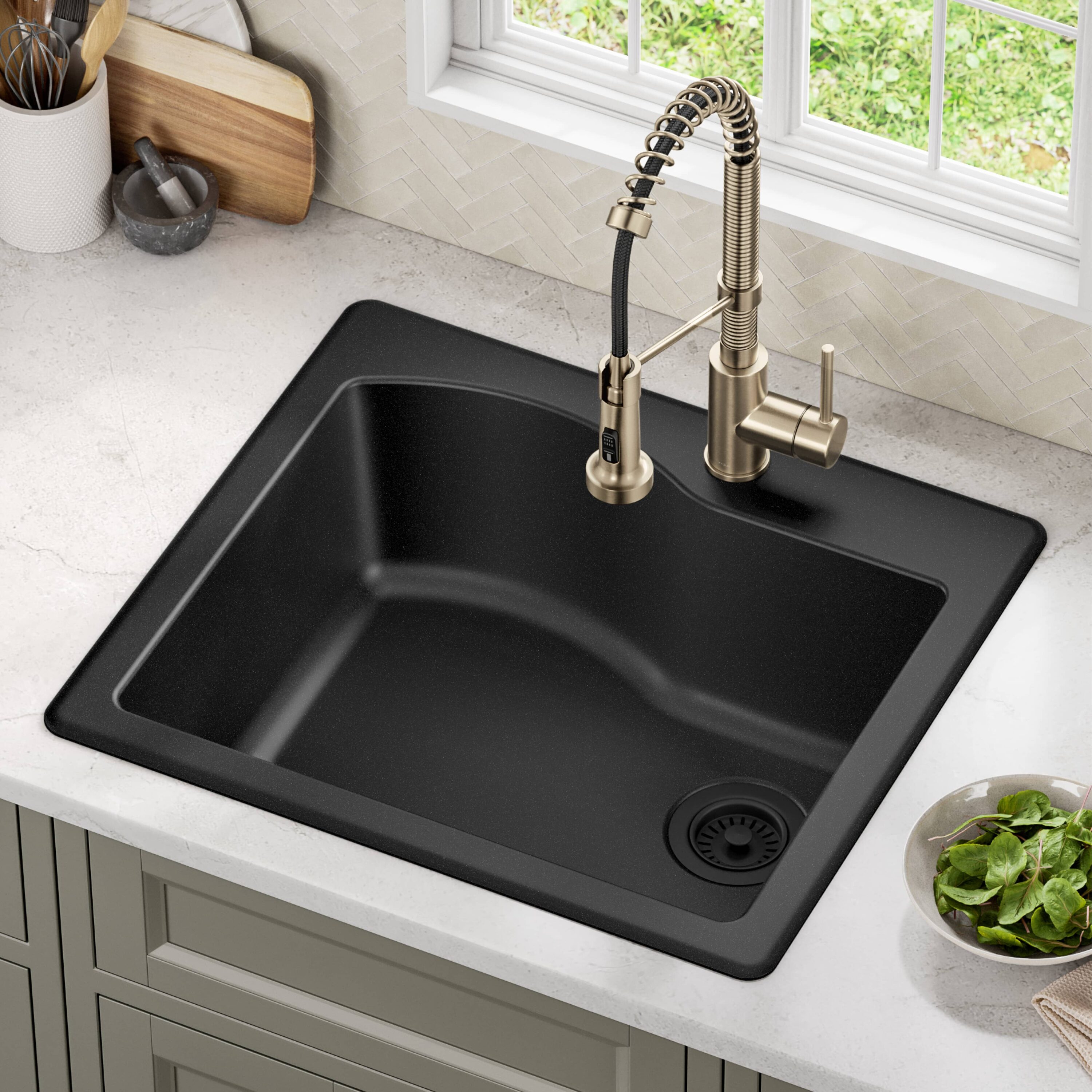 Kraus KGD-441BLACK Quarza Drop-in or undermount 25-in x 22.0-in Granite Single bowl 1-Hole Kitchen Sink
