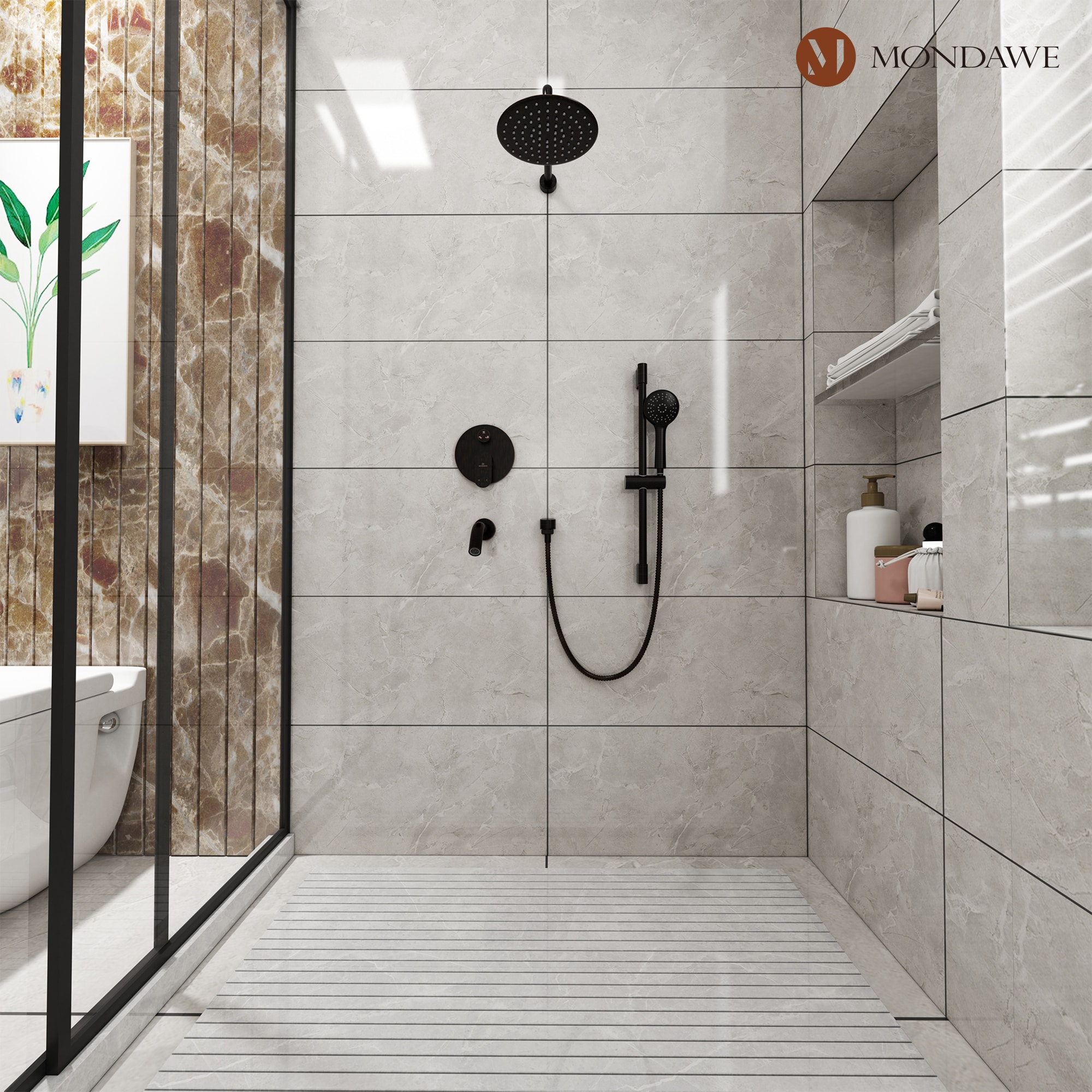 Mondawe Oil-Rubbed Bronze Built-In Shower Faucet System with 3-way Diverter  Pressure-balanced Valve Included