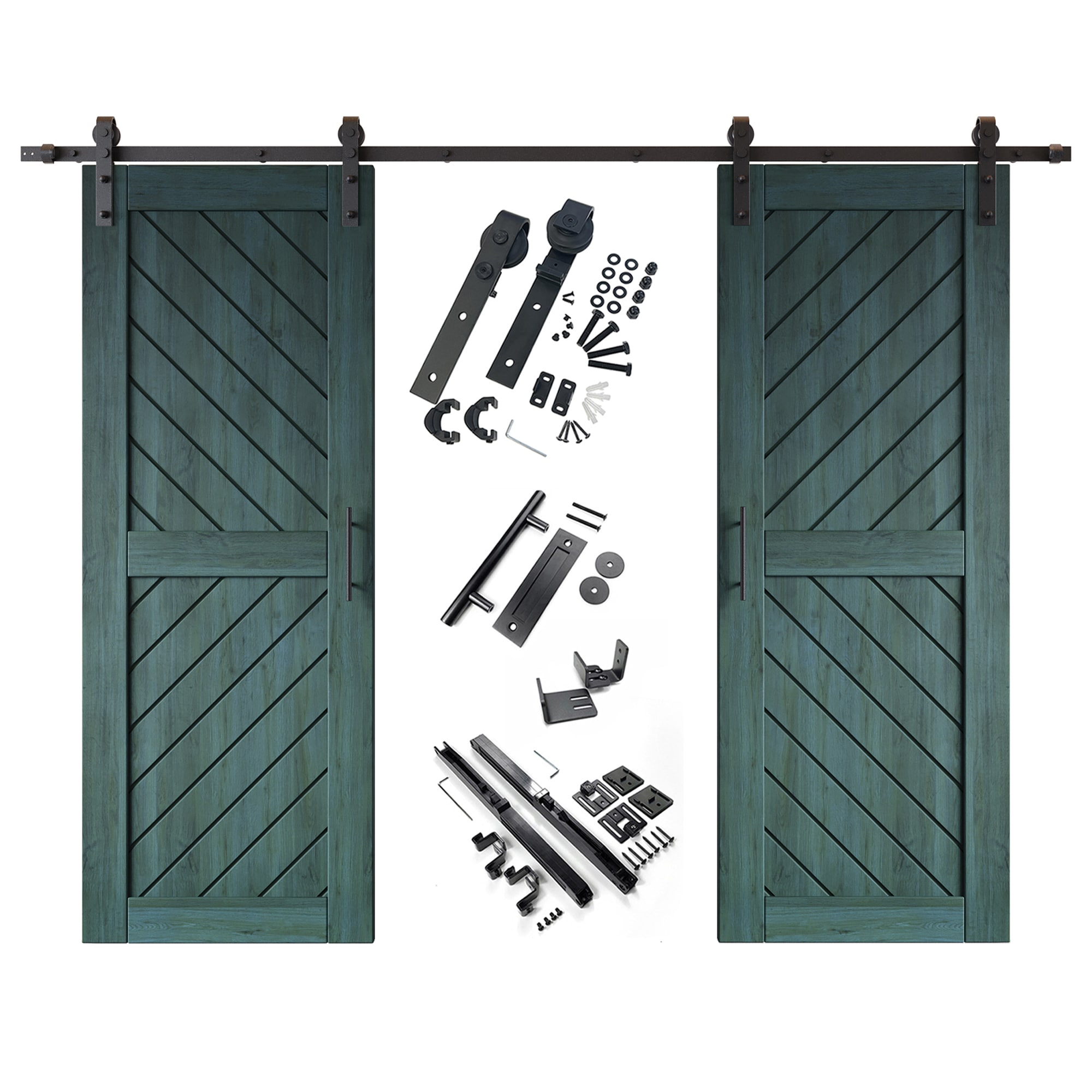 HOMACER YT2H108C-XT4-2680-RP 26-in x 80-in Royal Pine Prefinished Non-standard Pine Wood Solid core Double Barn Door (Hardware Included)