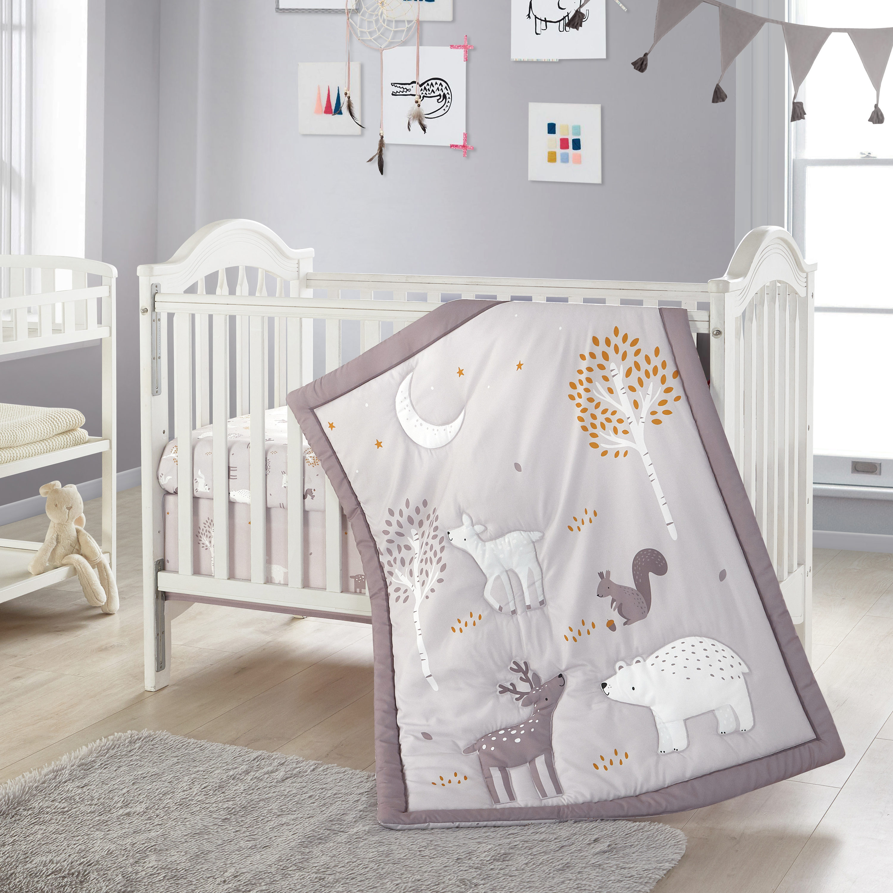 Nanshing HAPPYBEAR3-CRIB 3 -Piece Grey Crib Comforter Set