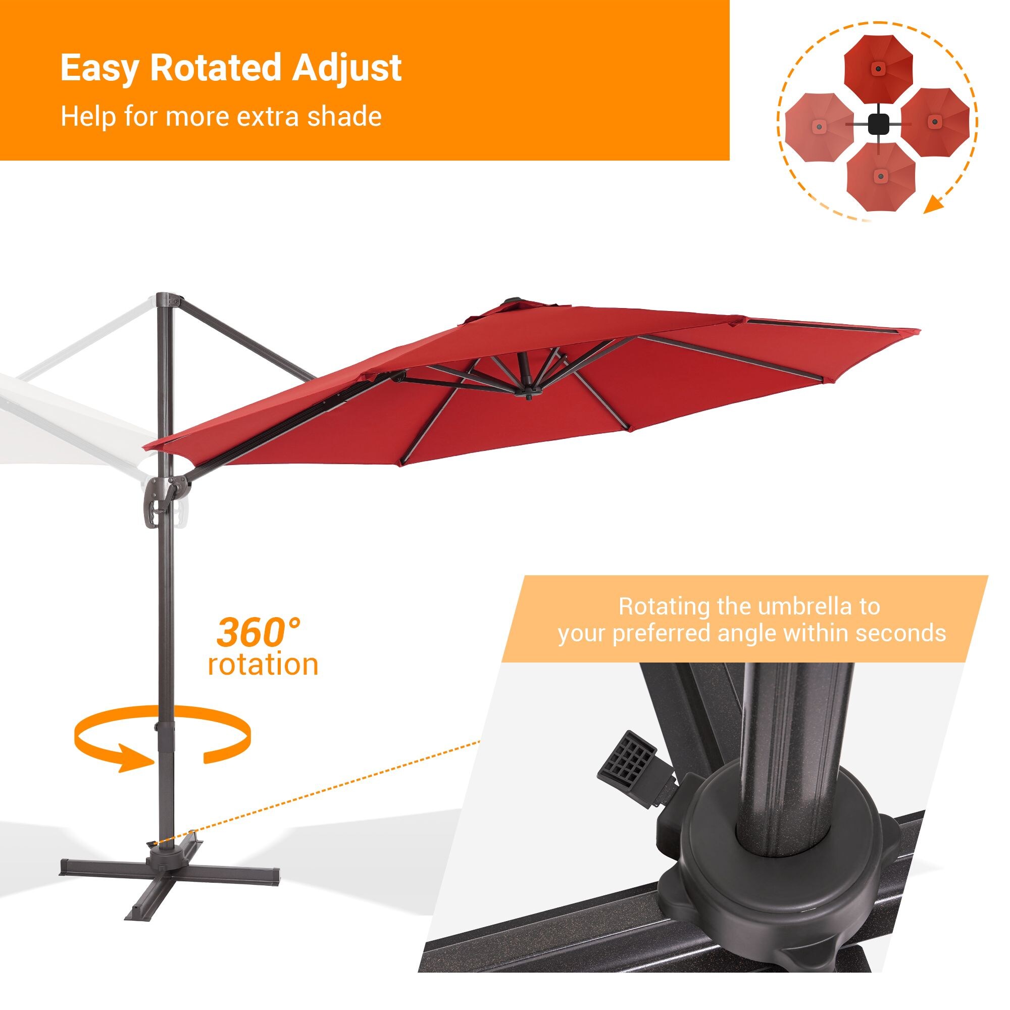 Sonkuki 10-ft Aluminum Red No-tilt Cantilever Patio Umbrella In The ...