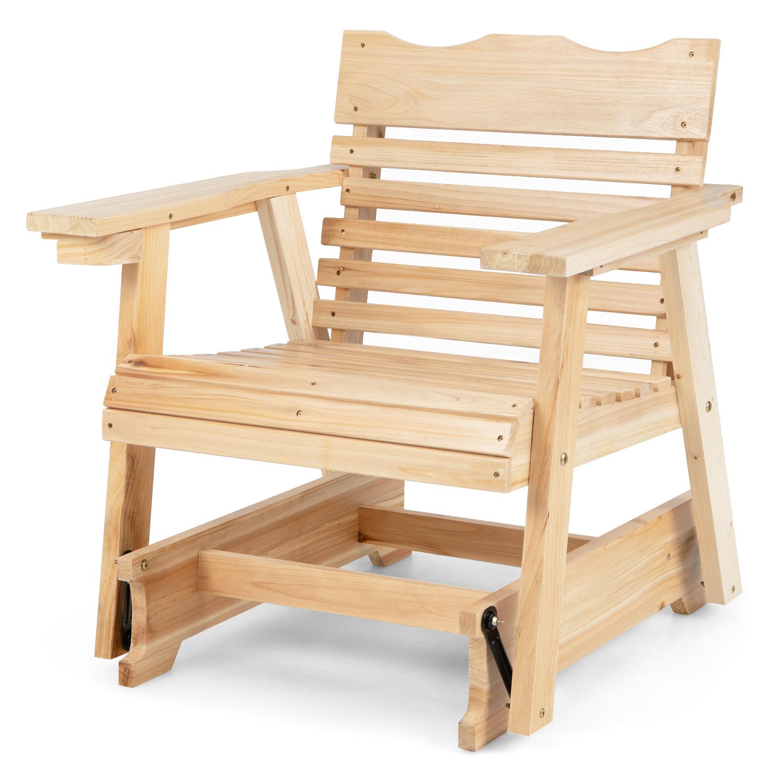 BABOOM BOM-10720NA-CO Outdoor Wood Rocking Chair Natural Wood Frame Glider Recliner Chair with Slat Seat