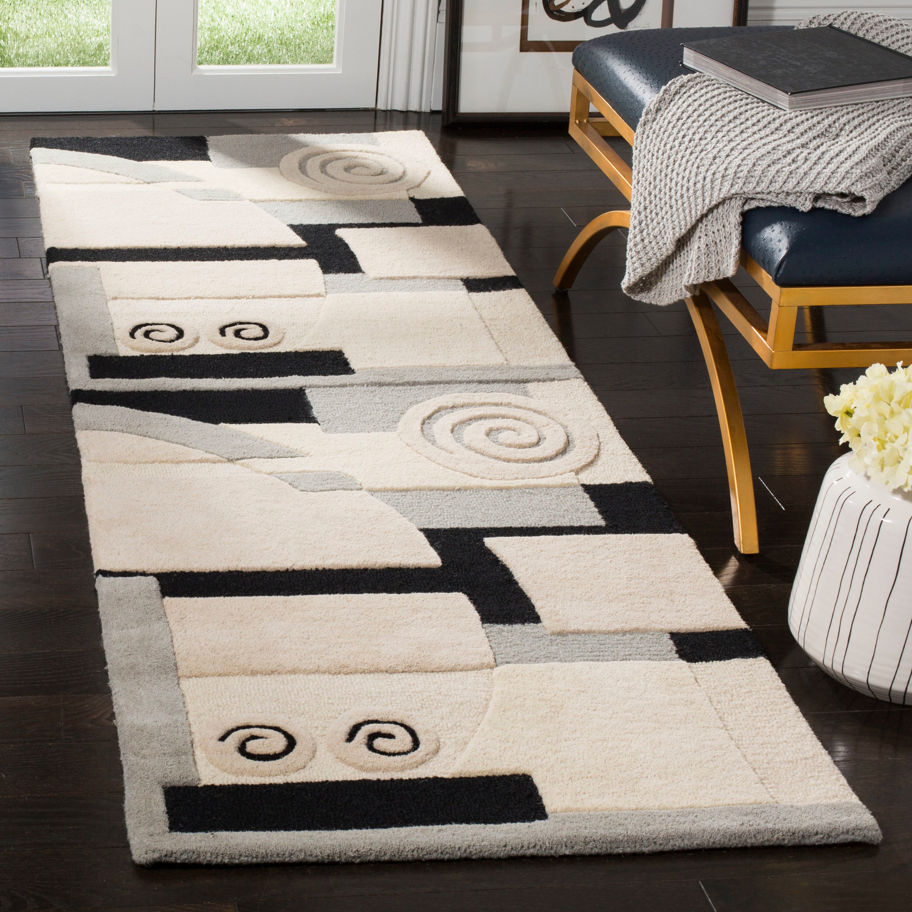 Handmade Tufted Wool Abstract Runner Rug, 2'6" x 14'