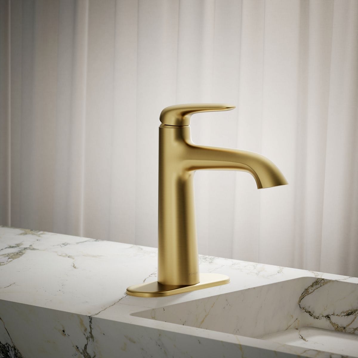 KOHLER K-R33046-4D-2MB Avail Vibrant Moderne Brushed Brass Single hole 1-handle WaterSense Mid-arc Residential Handle Bathroom Sink Faucet with Drain with Deck Plate
