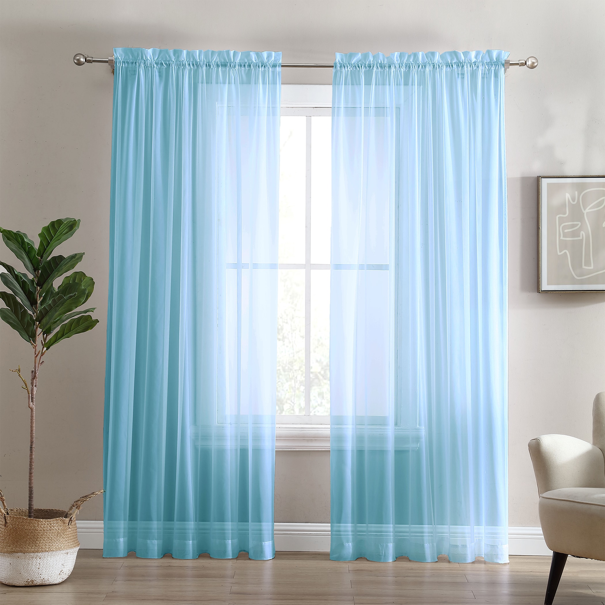 Swift Home 108885-TUR-95 95-Inches Turquoise Light filtering Rod pocket Curtain panel pair