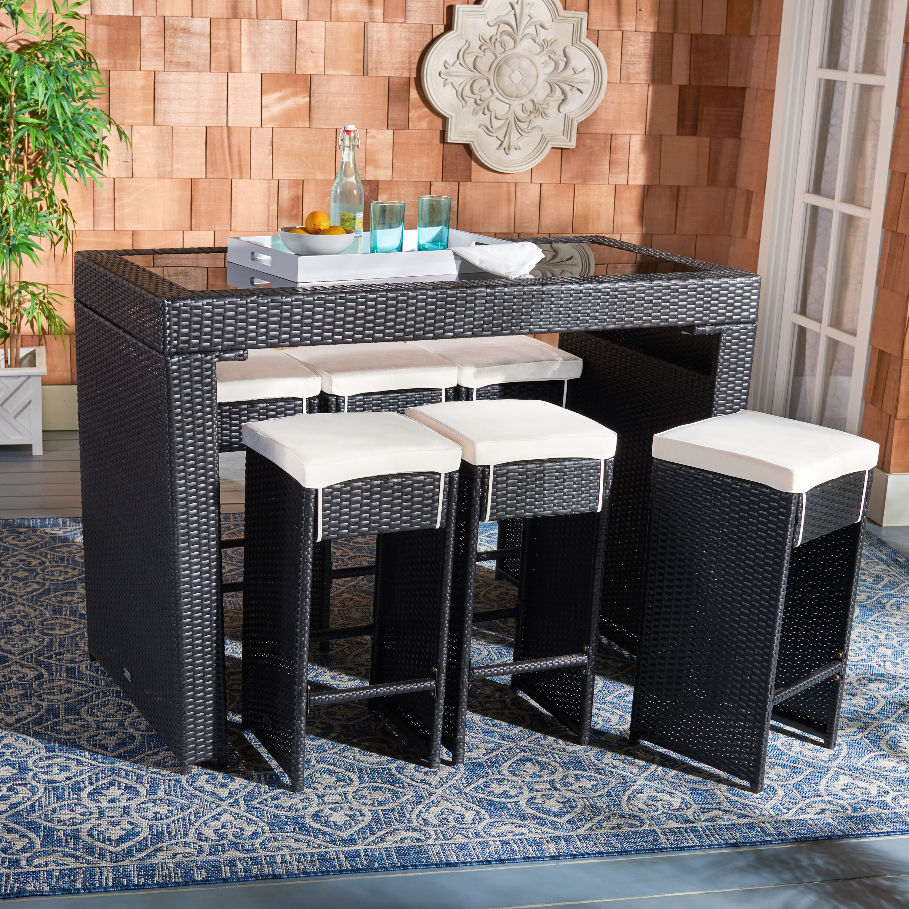 Safavieh PAT7502A Horus 7 -Piece Patio Conversation Set with Off-white SAFAVIEH Cushions