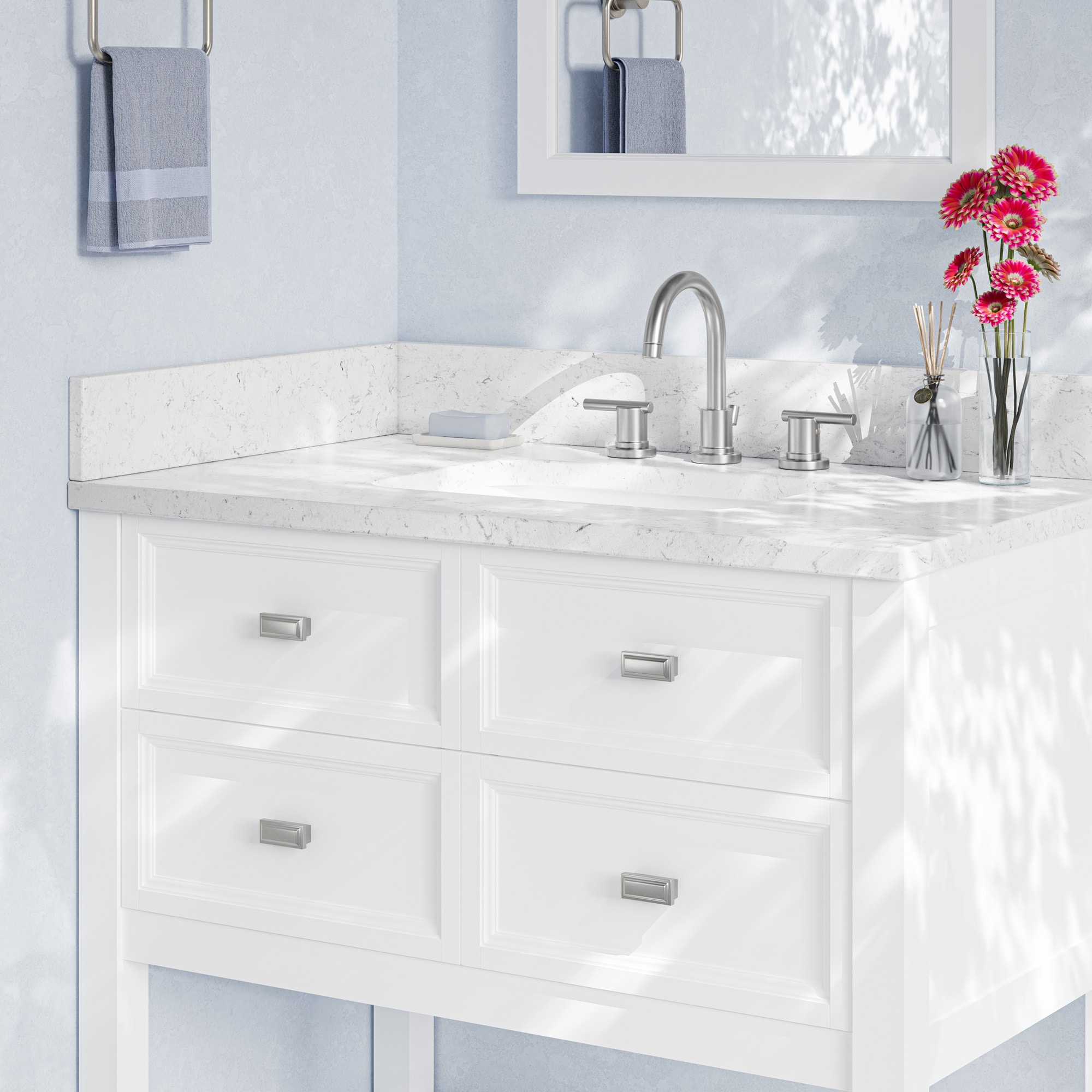 Scott Living 4-in H x 21-in L Engineered Carrara Bathroom Side Splash