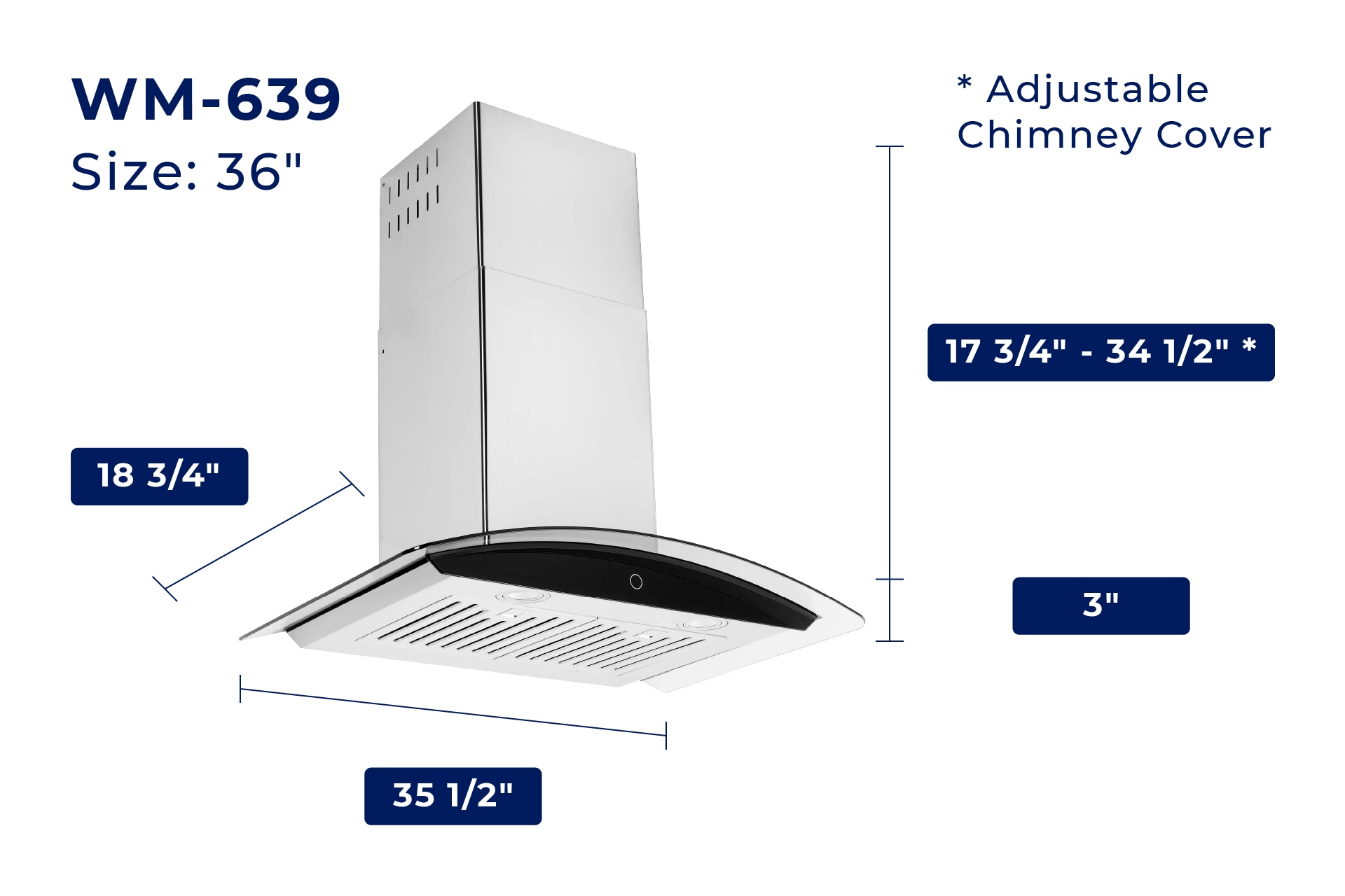 36" Stainless Steel Convertible Wall Mount Range Hood with Charcoal Filter