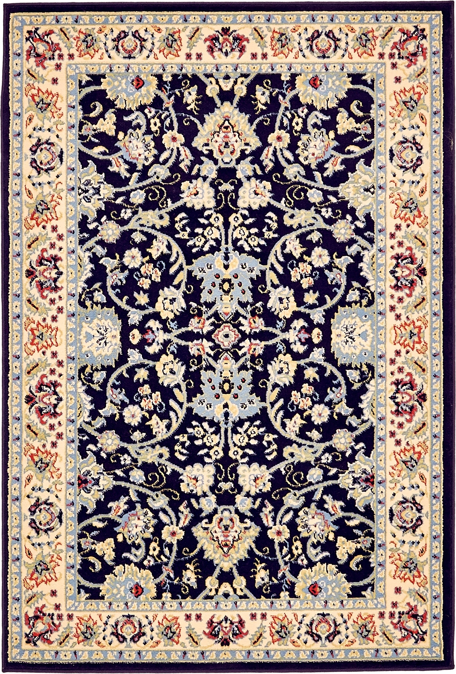 Navy Blue and Ivory Synthetic Reversible 4' x 6' Area Rug