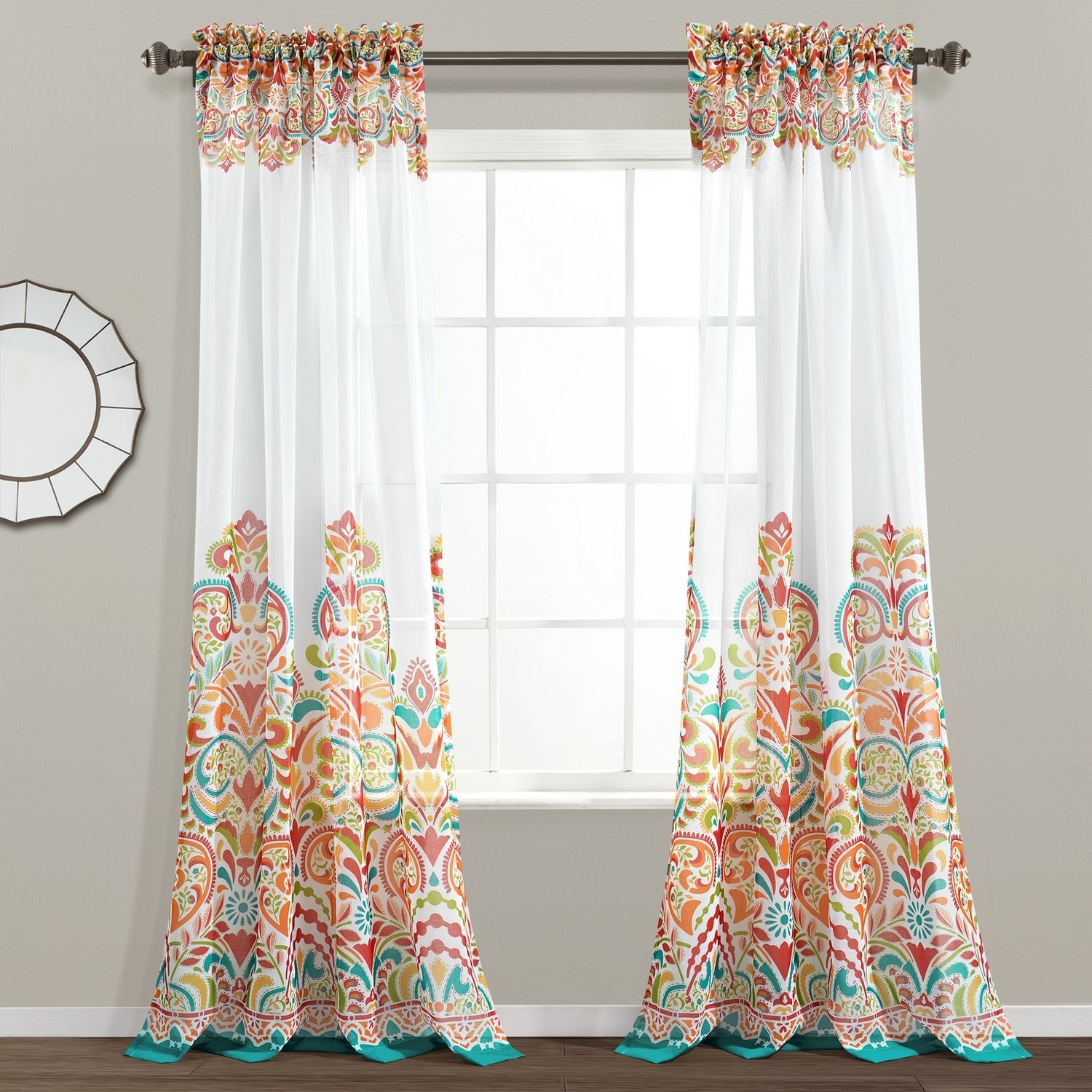 Lush Decor 16T007279 84-Inches Turquoise Sheer Rod pocket Curtain panel pair