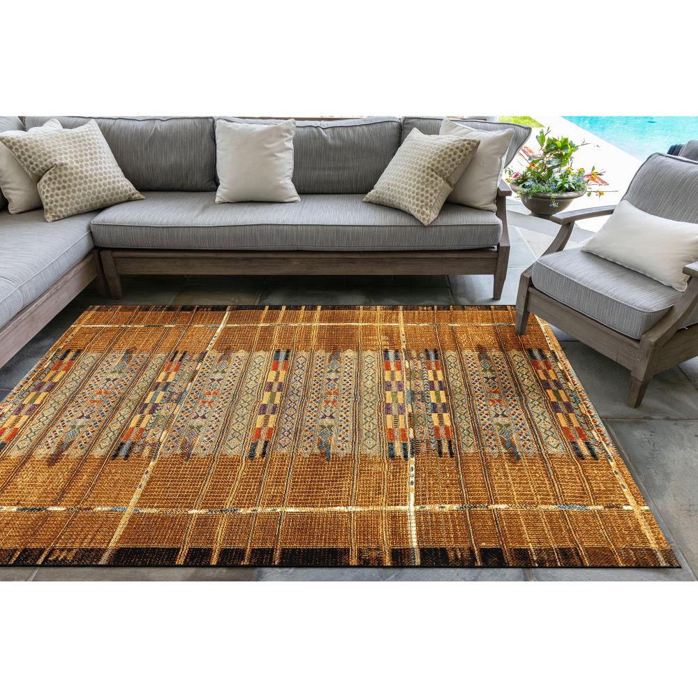 Sunset Gold Flat Woven 8' x 10' Synthetic Stripe Area Rug