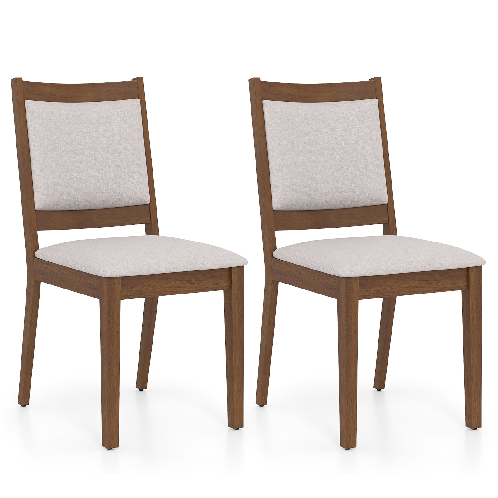 Slickblue D-CO-NB03185CK Set of 2 Brown and Beige Upholstered Dining Chairs with Padded Seat and Backrest for Kitchen or Dining Room Seating Use (Rubber Wood Frame)