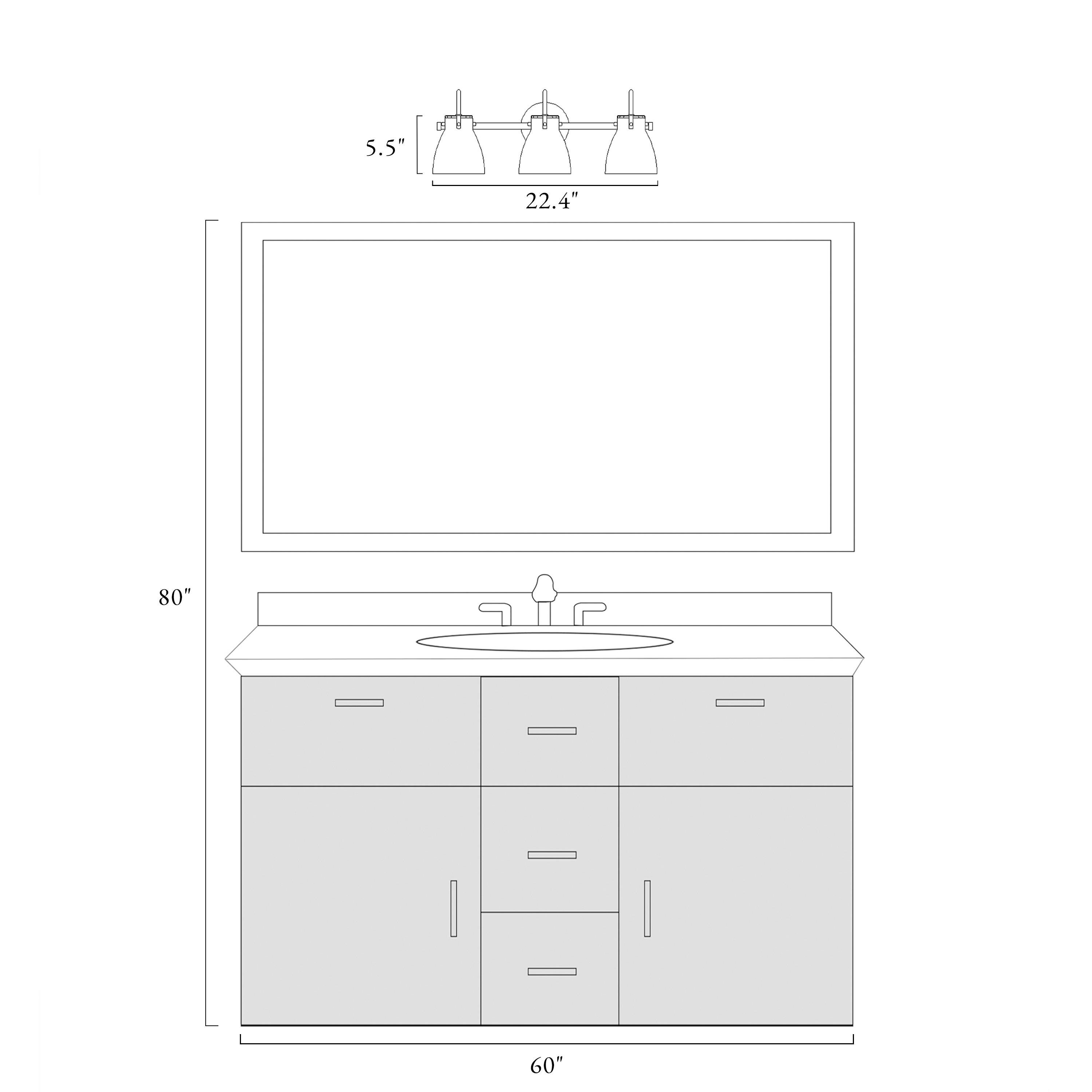 LNC Aidtyrtm 22.4-in 3-Light Matte Black LED Modern/Contemporary Vanity ...