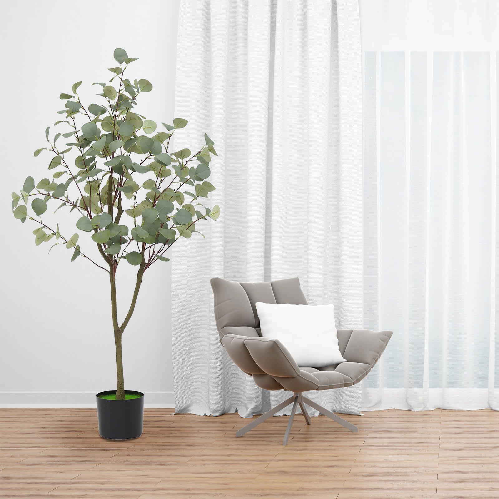 WhizMax GGL-PHO-16D0NSNM 4FT Artificial Eucalyptus Tree For Home Decor  Eucalyptus Tree Artificial With Realistic Trunk And Lifelike Leaves  Fake Eucalyptus Tree In Pot For Home Decor Outdoor