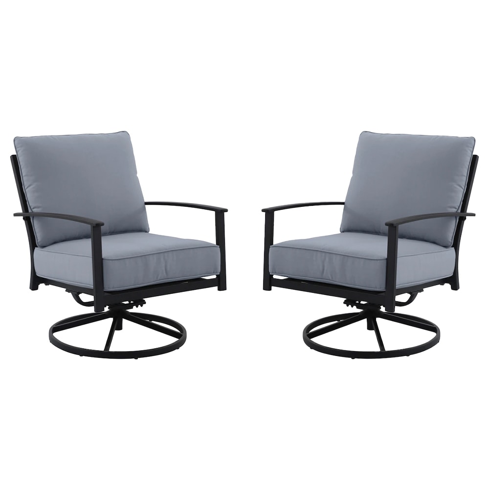 Style Selections Skybrook Set Of 2 Black Steel Frame Swivel Conversation Chair With Blue 