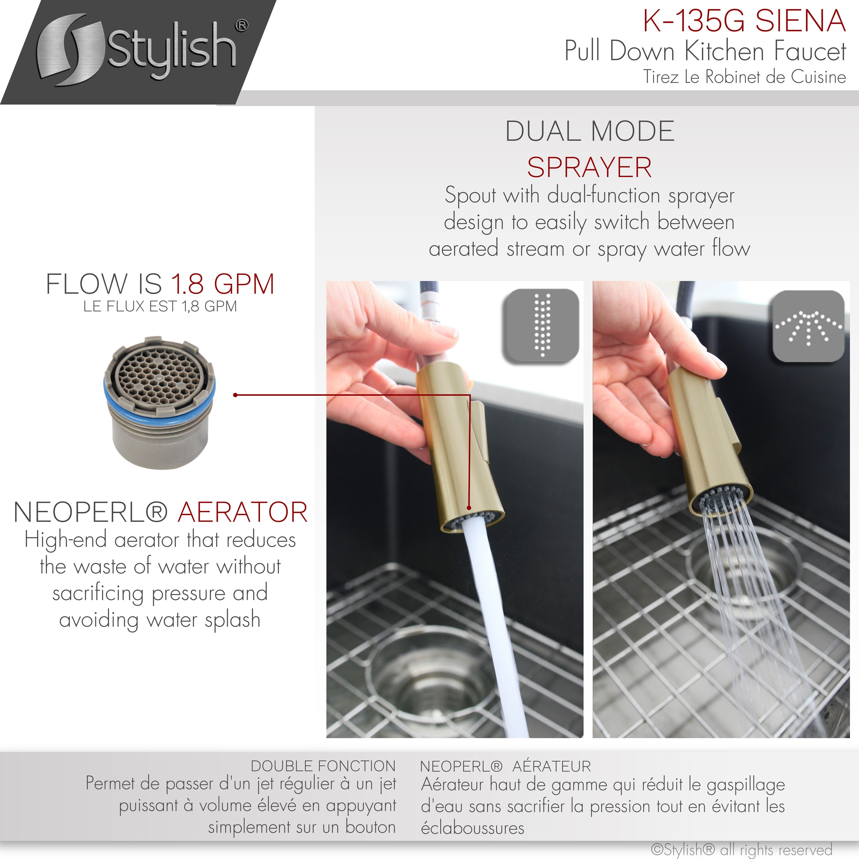Stylish K-135G Kitchen-Faucets - View #2